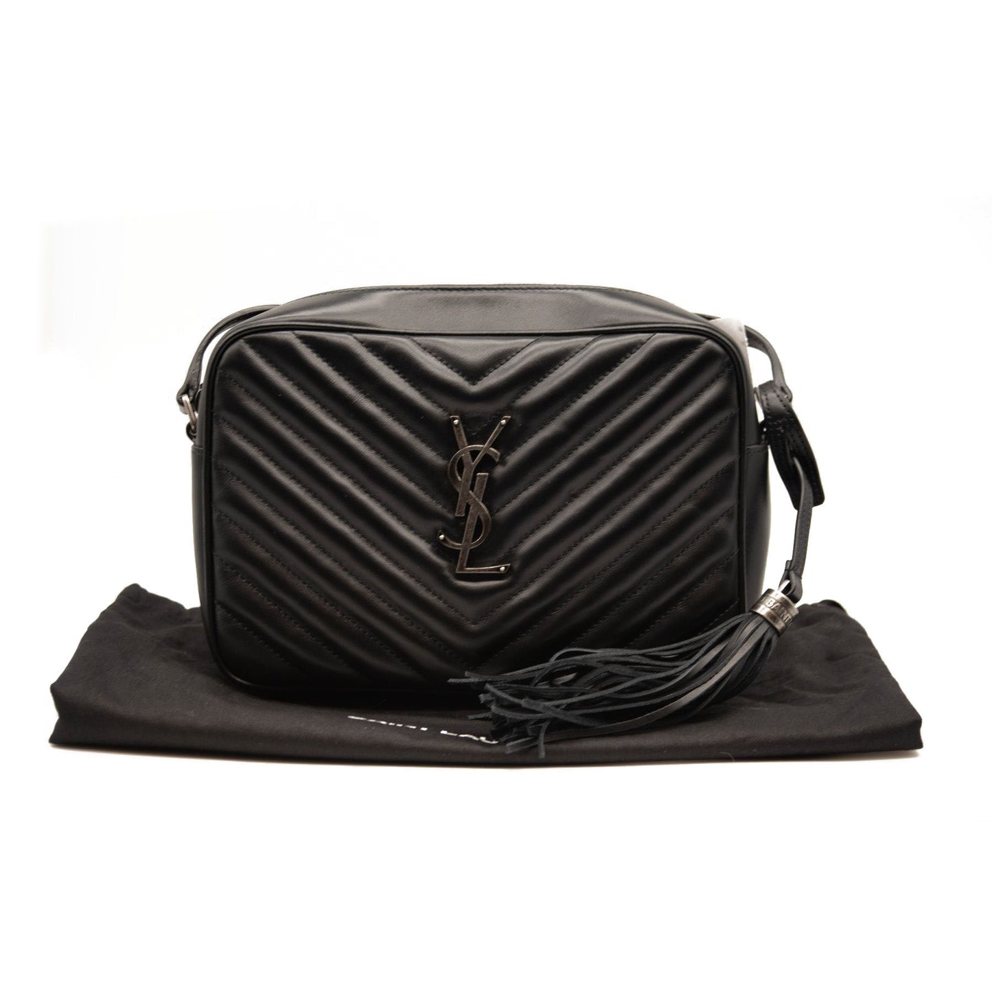 NEW Saint Laurent Lou Camera Medium Zip Leather Shoulder Bag Silver