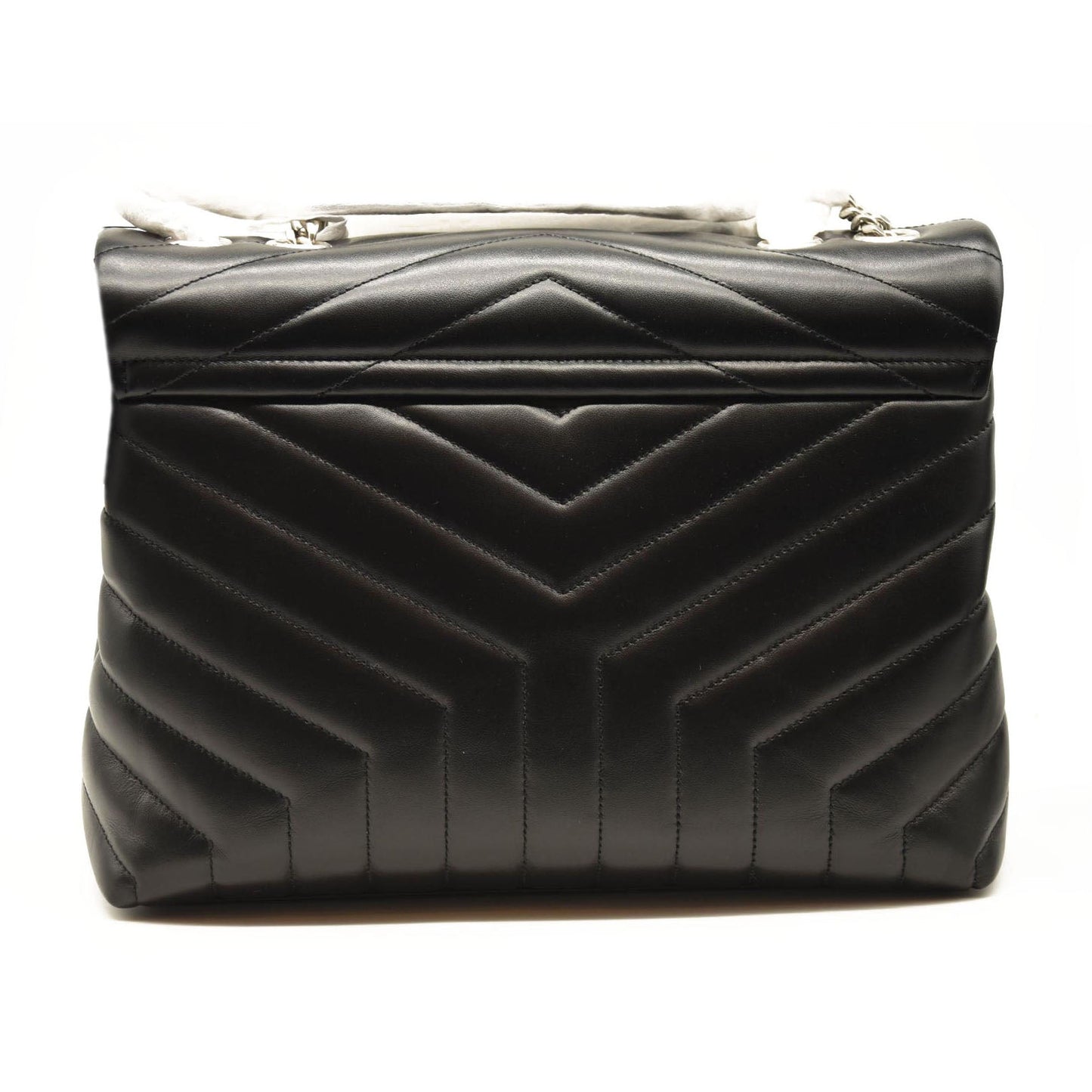 NEW SAINT LAURENT Calfskin Y Quilted Monogram Medium Loulou Chain Satchel Black
