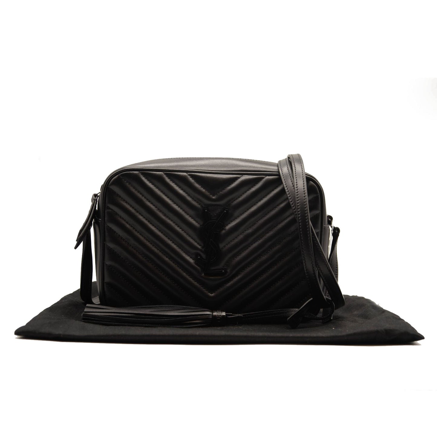 NEW SAINT LAURENT Calfskin Matelasse Monogram Monochrome Lou Camera Bag Black