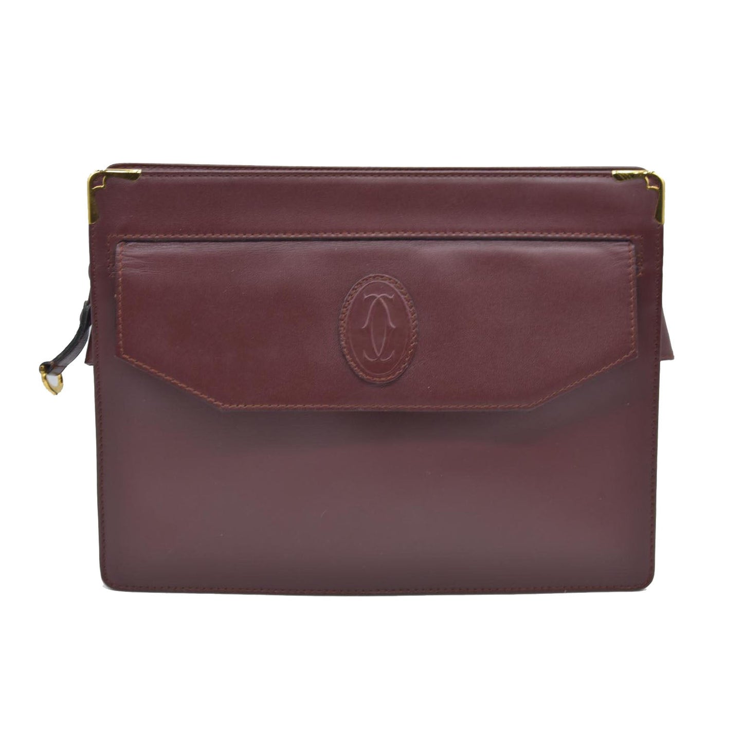 AUCTION CARTIER Must Line Clutch Bag Leather Bordeaux