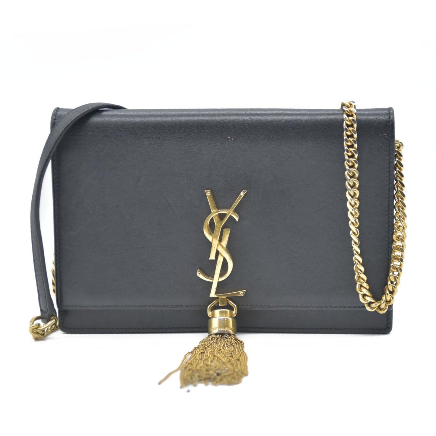AUCTION $2400 Saint Laurent  Grain De Poudre Medium Classic Monogram Kate Tassel Satchel Black