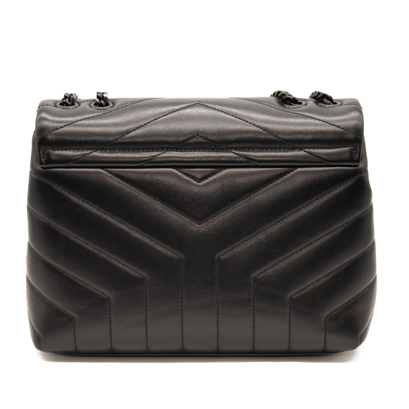 NEW SAINT LAURENT Calfskin Y Quilted Monogram Monochrome Small Loulou Chain Satchel Black