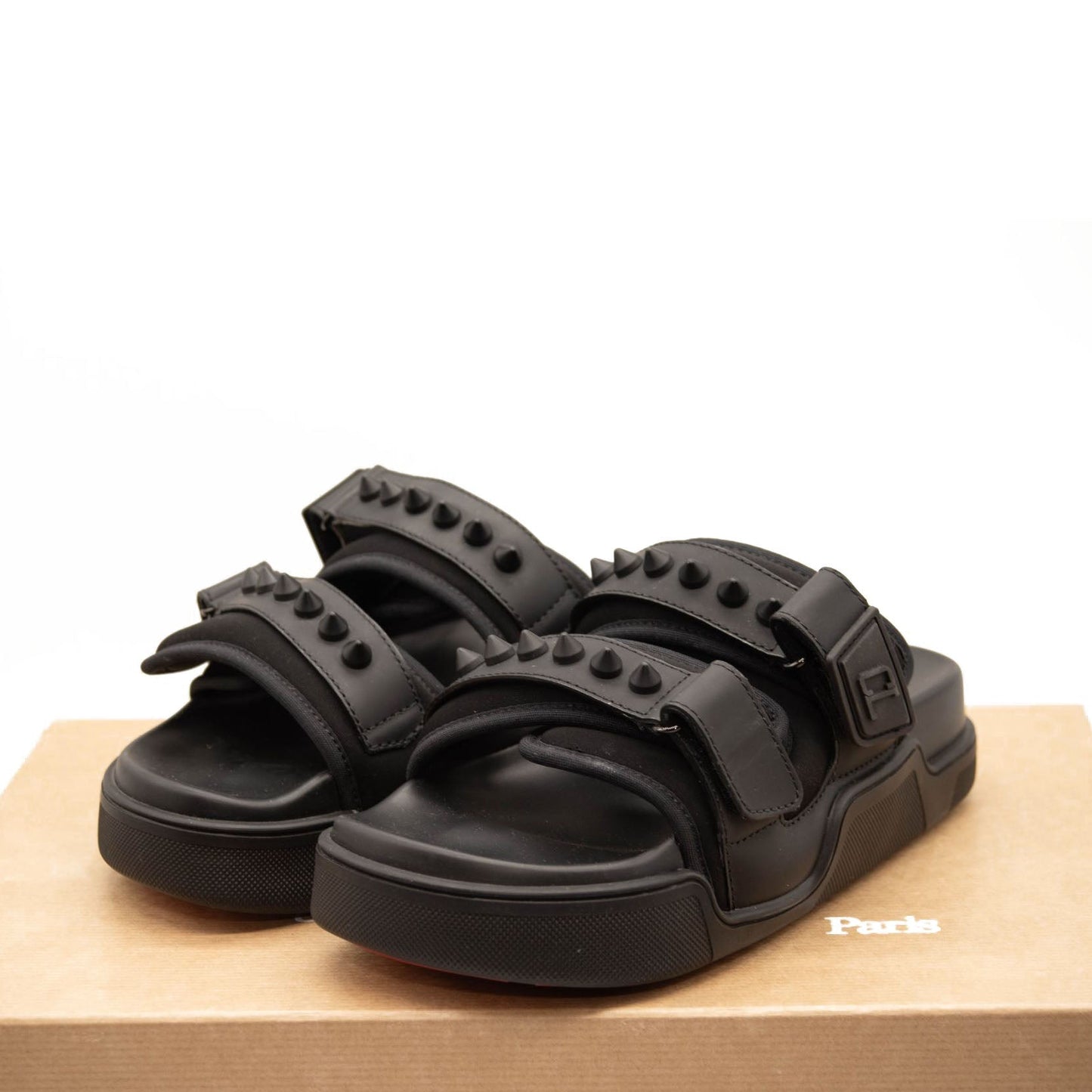 NEW $750 Christian Louboutin DADDY POOL DONNA Spiked Studded Flat Slide Sandal Shoes 36EU
