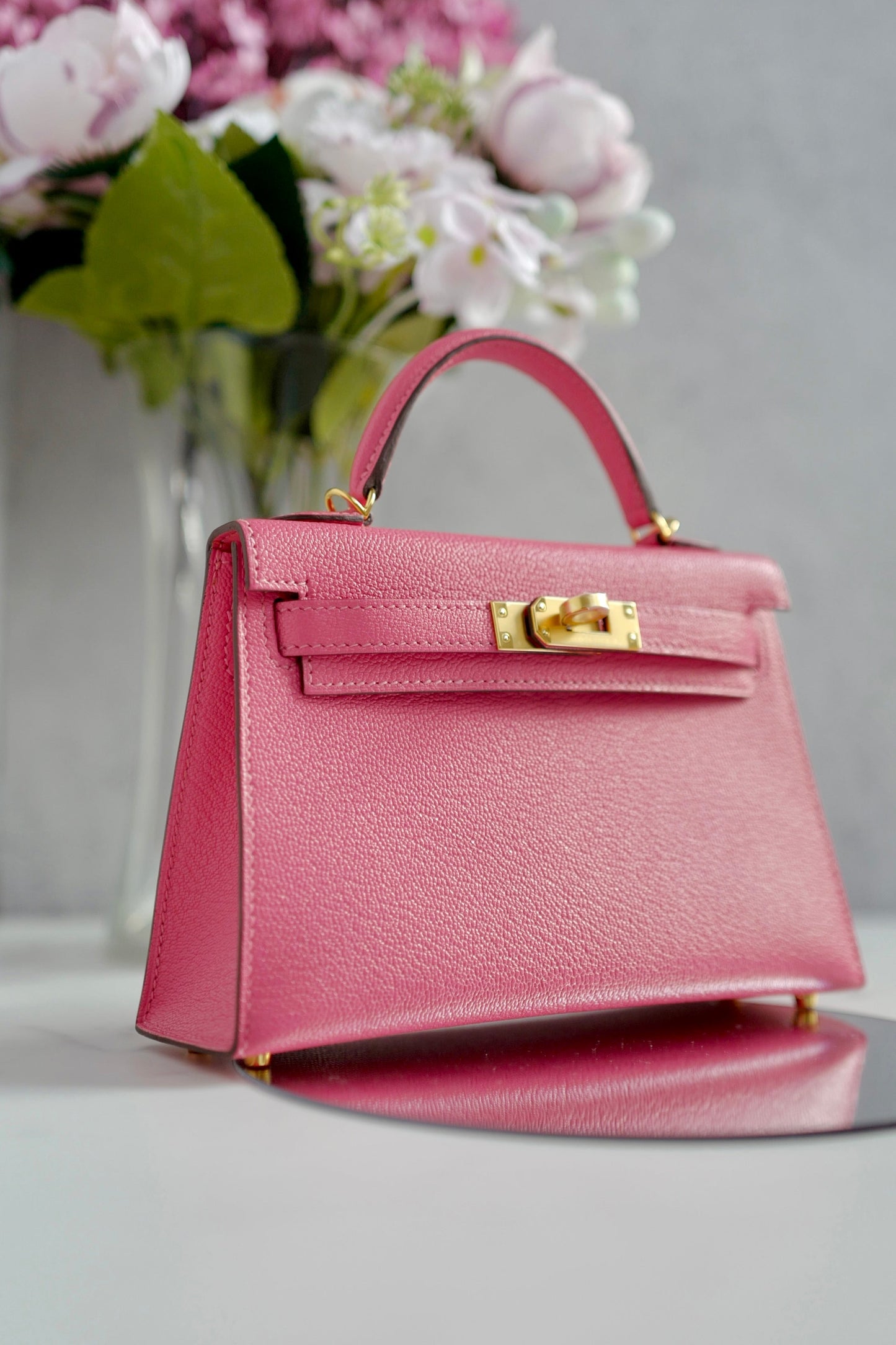 BNIB Hermes Mini Kelly Rose Lipstick Chevre GHW