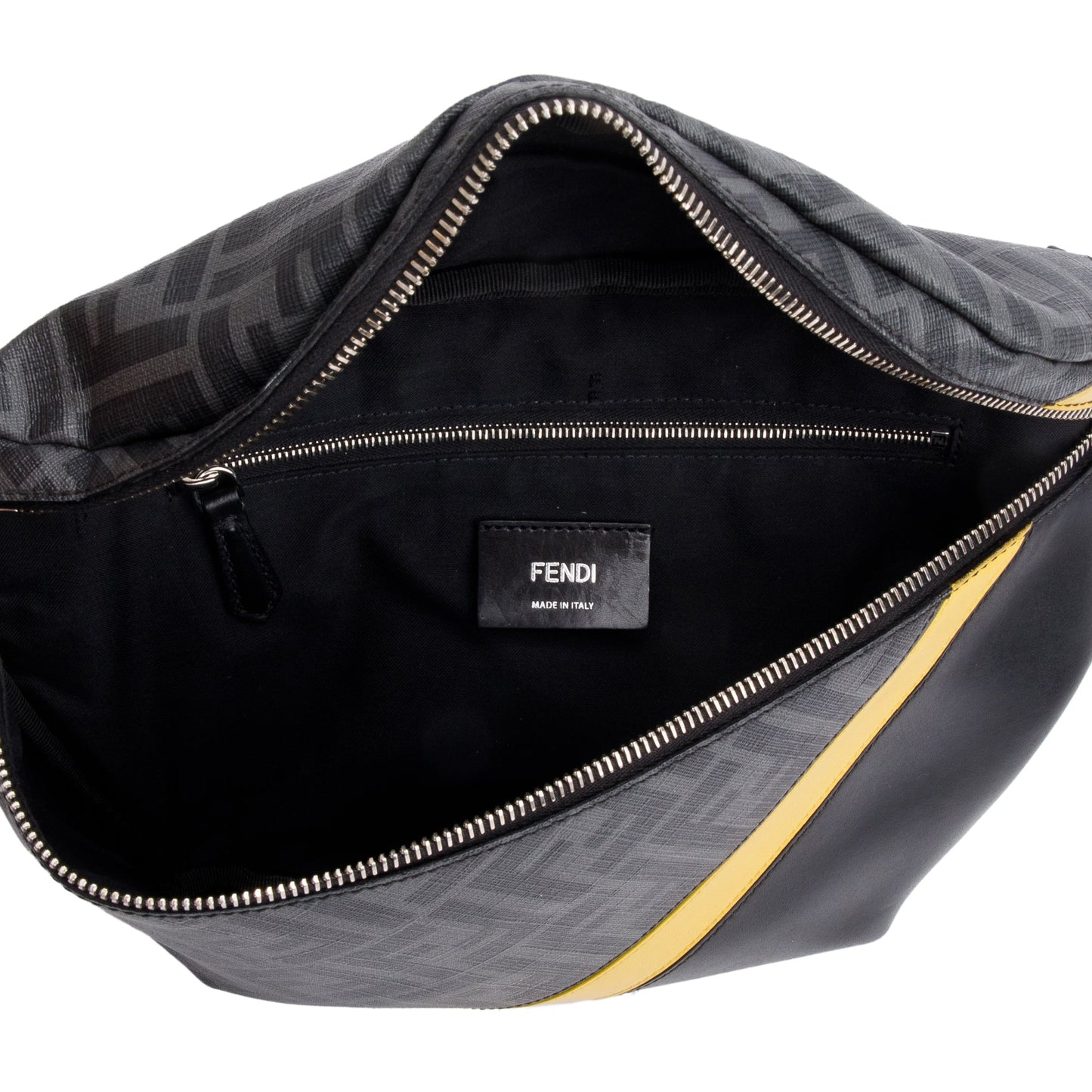 Fendi Black FF Zucca Canvas Calfskin Leather 1974 Diagonal Belt Bag