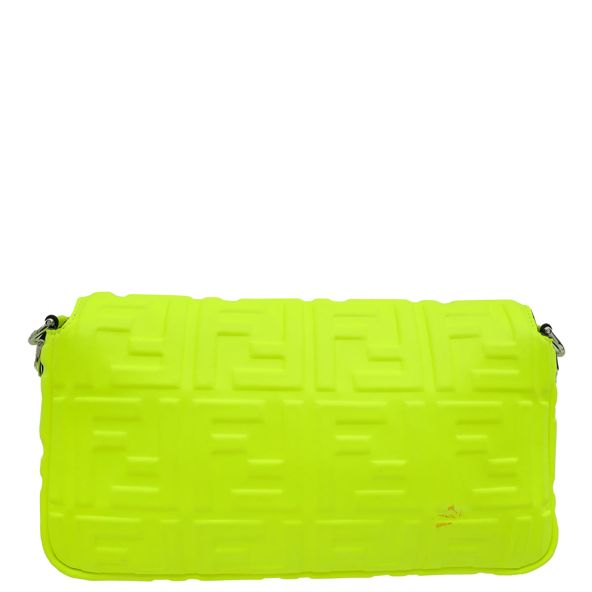 Fendi Neon Yellow FF Embossed Baguette Medium Bag