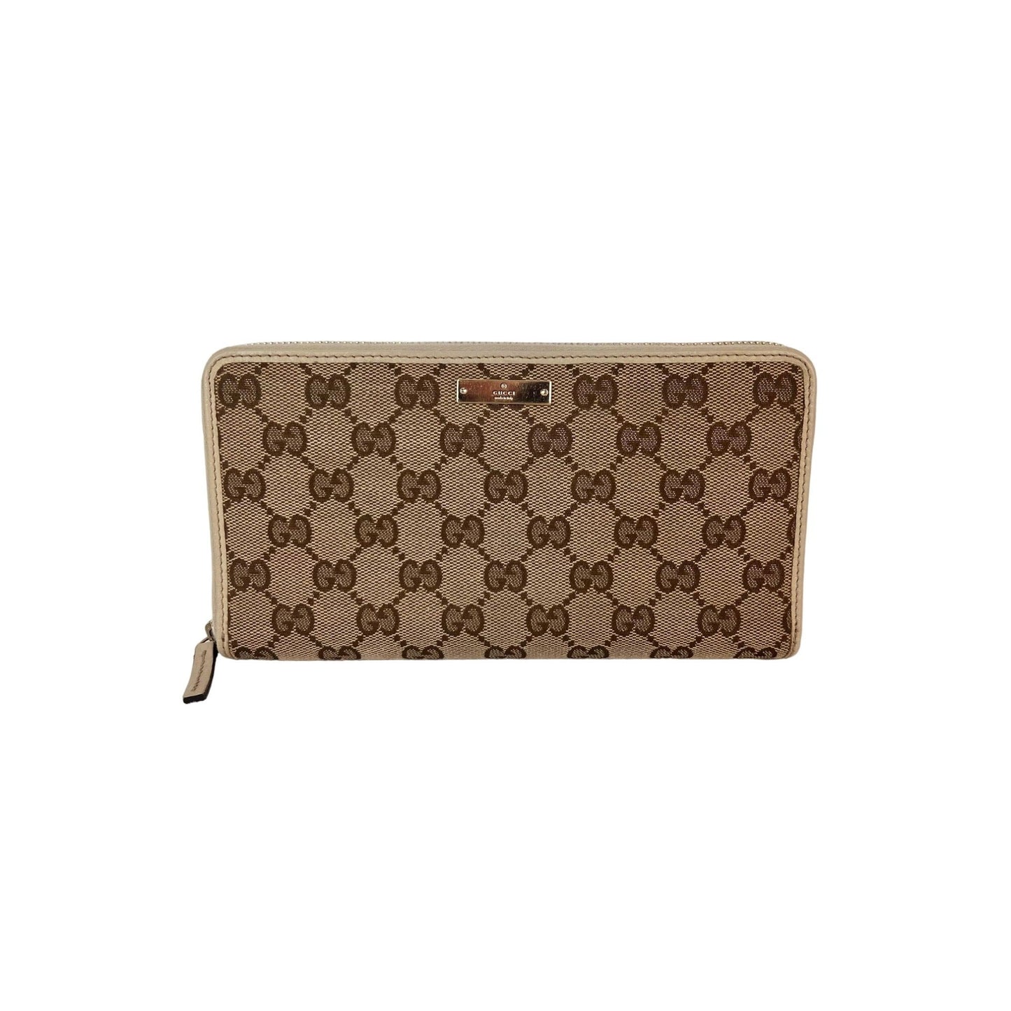 Gucci GG Logo Beige Zip Around Wallet