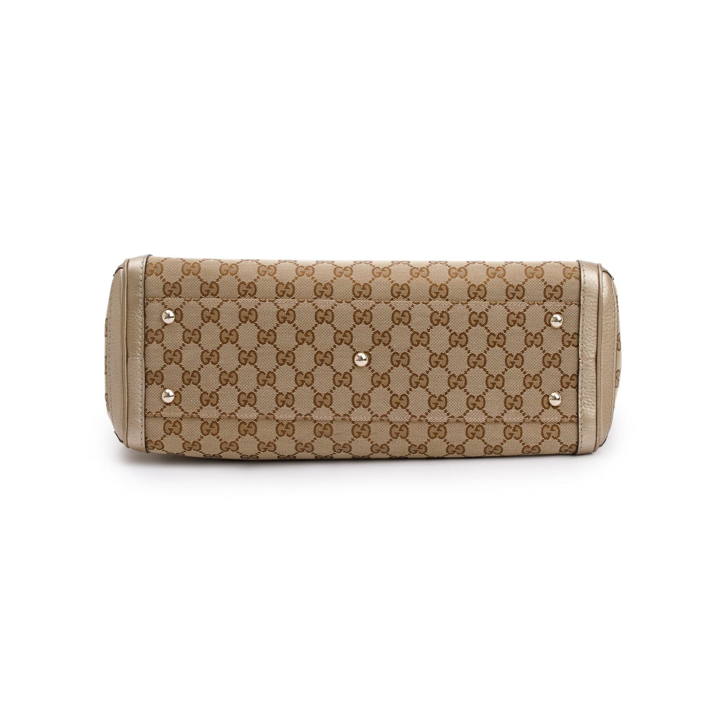 Gucci Beige GG Canvas Gold Leather Trimmed Medium Bella Tote