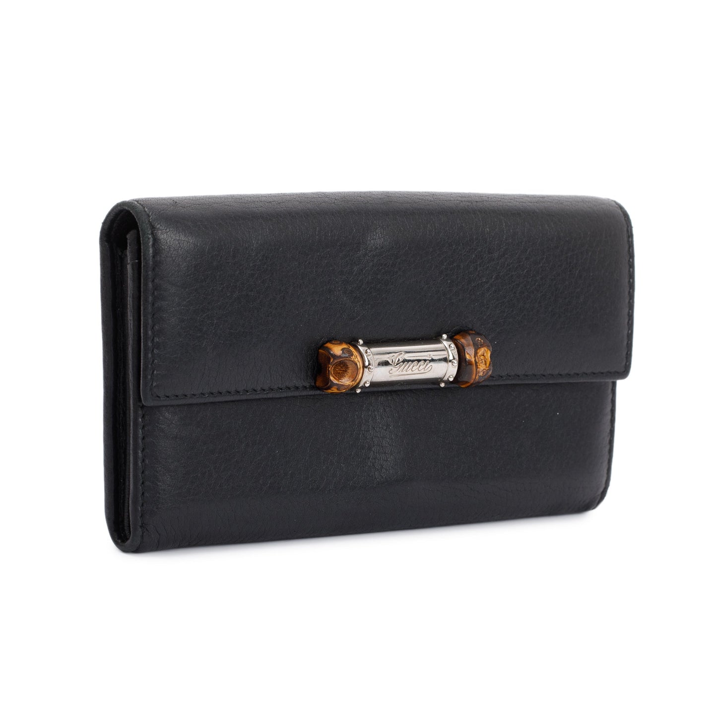 Gucci Black Calfskin Leather Bamboo Flap Continental Wallet