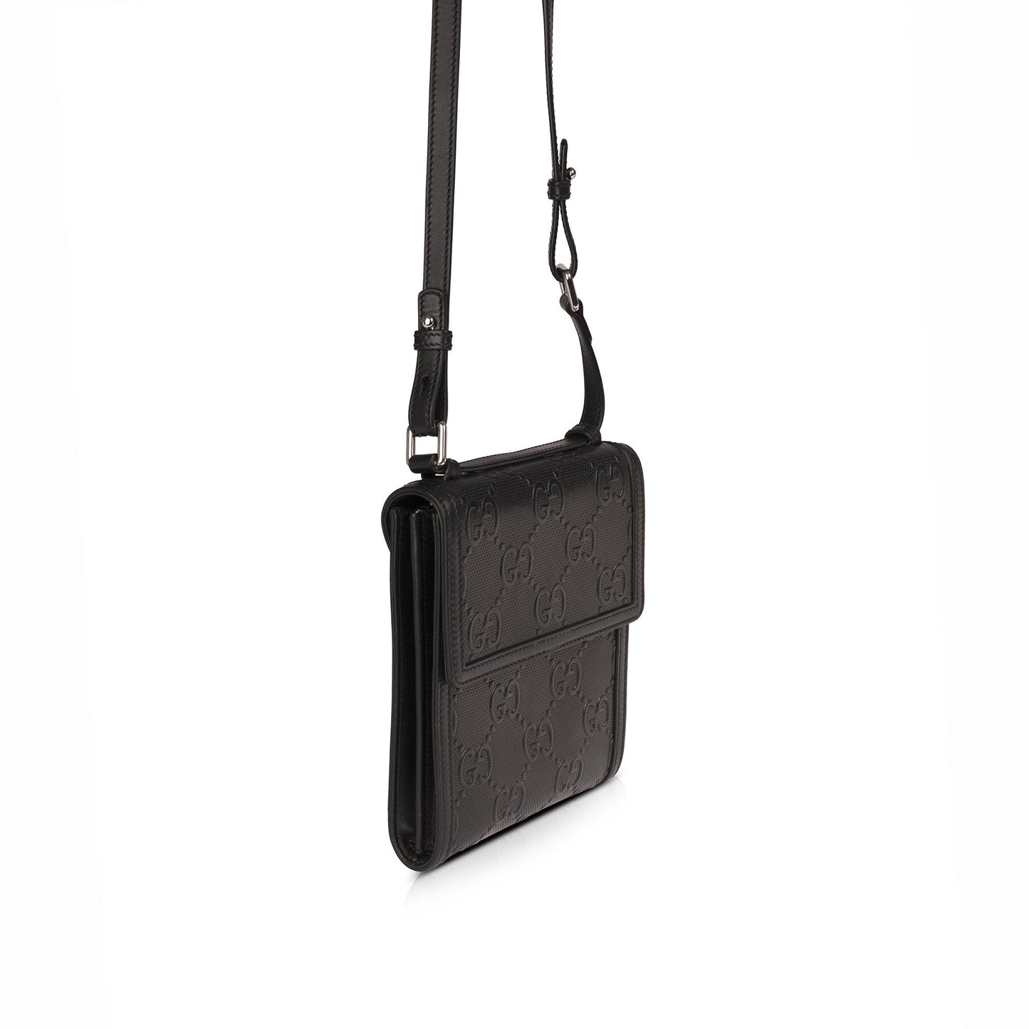 Gucci Black GG Embossed Messenger Bag