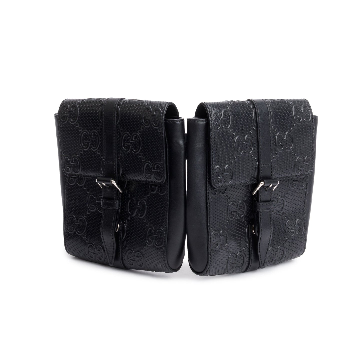 Gucci Black GG Embossed Perforated Leather Double Belt Bag