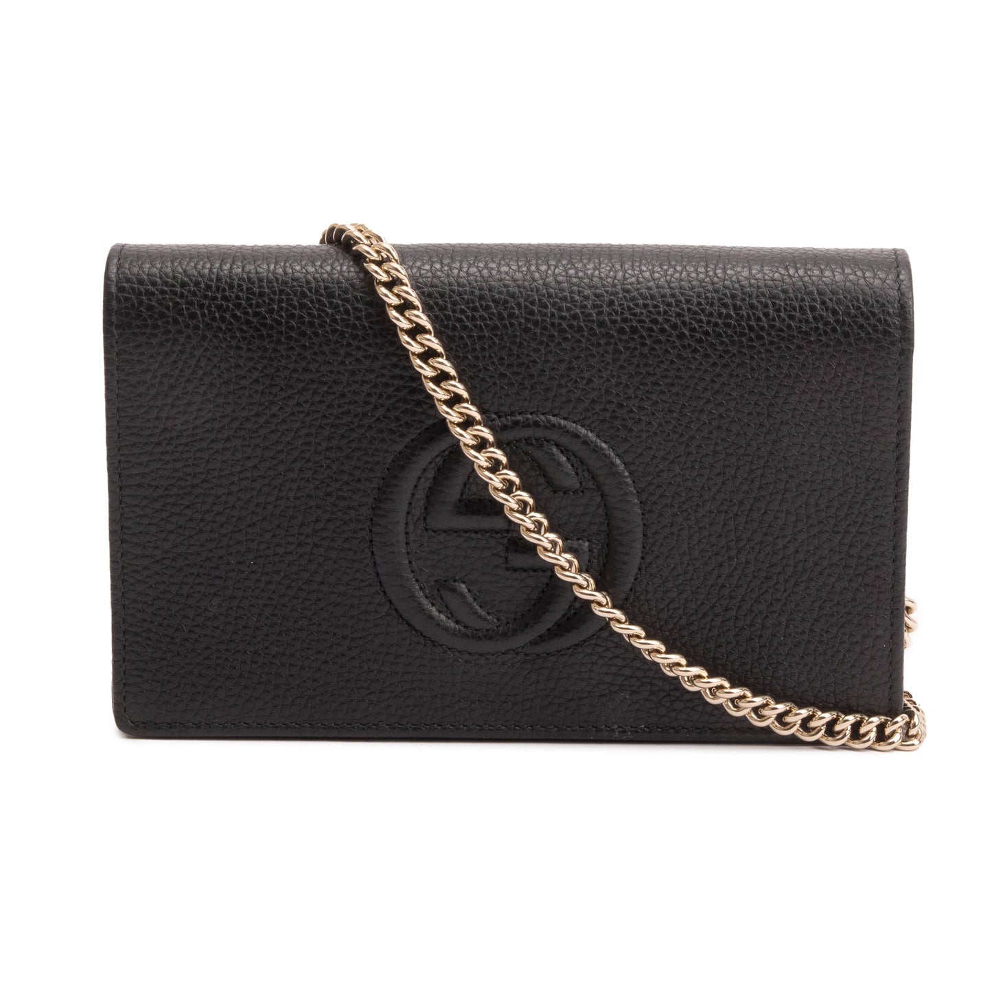 Gucci Black Pebbled Calfskin Soho Wallet On Chain