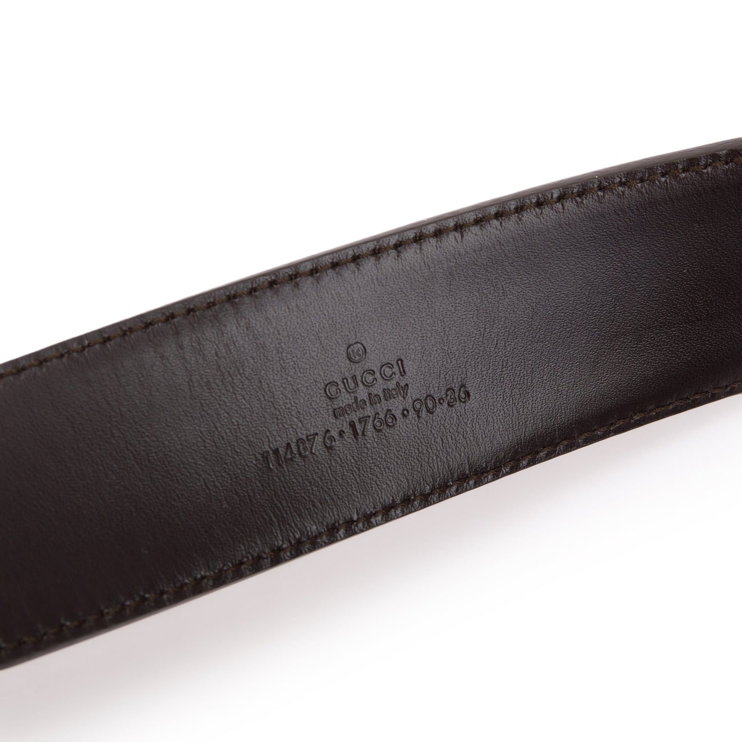 Gucci Brown Leather Trimmed GG Canvas Belt with Interlocking G Buckle, Size 90 36