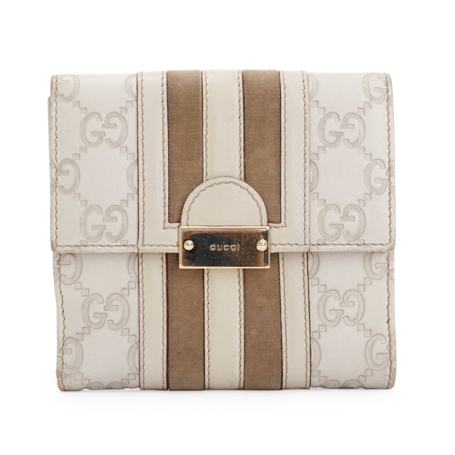 Gucci Creme Signature Leather & Suede Flap Wallet