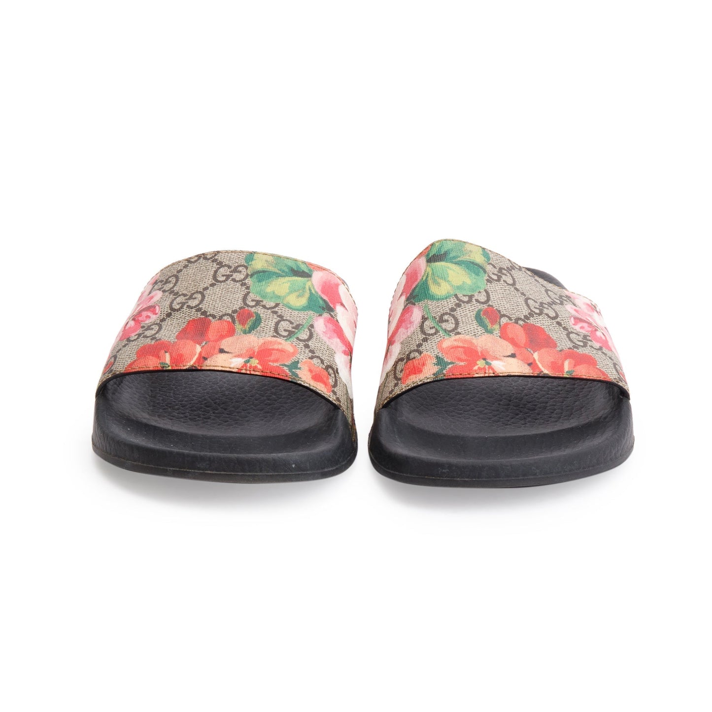 Gucci GG Supreme Blooms Canvas Black Rubber Slide Sandals, Size 37