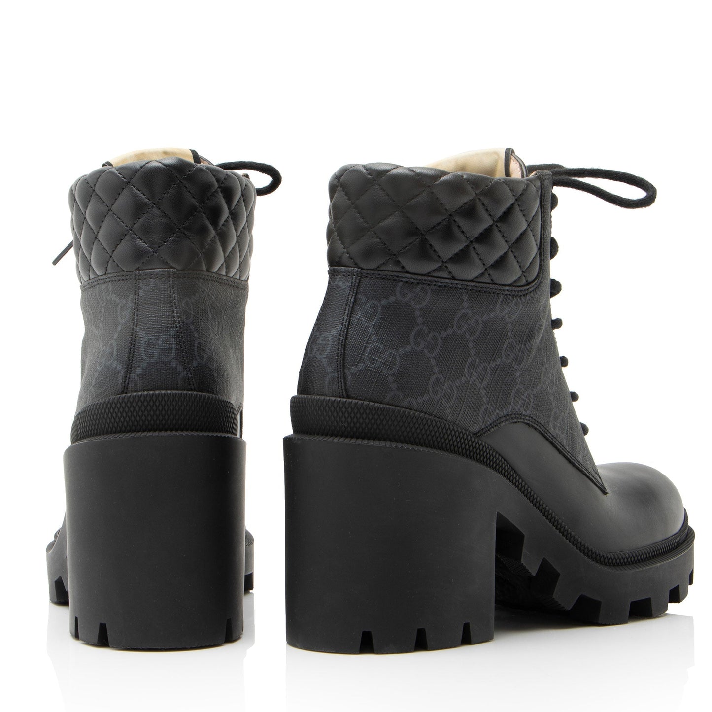 Gucci GG Supreme Quilted Calfskin Combat Boots - Size 8 / 38