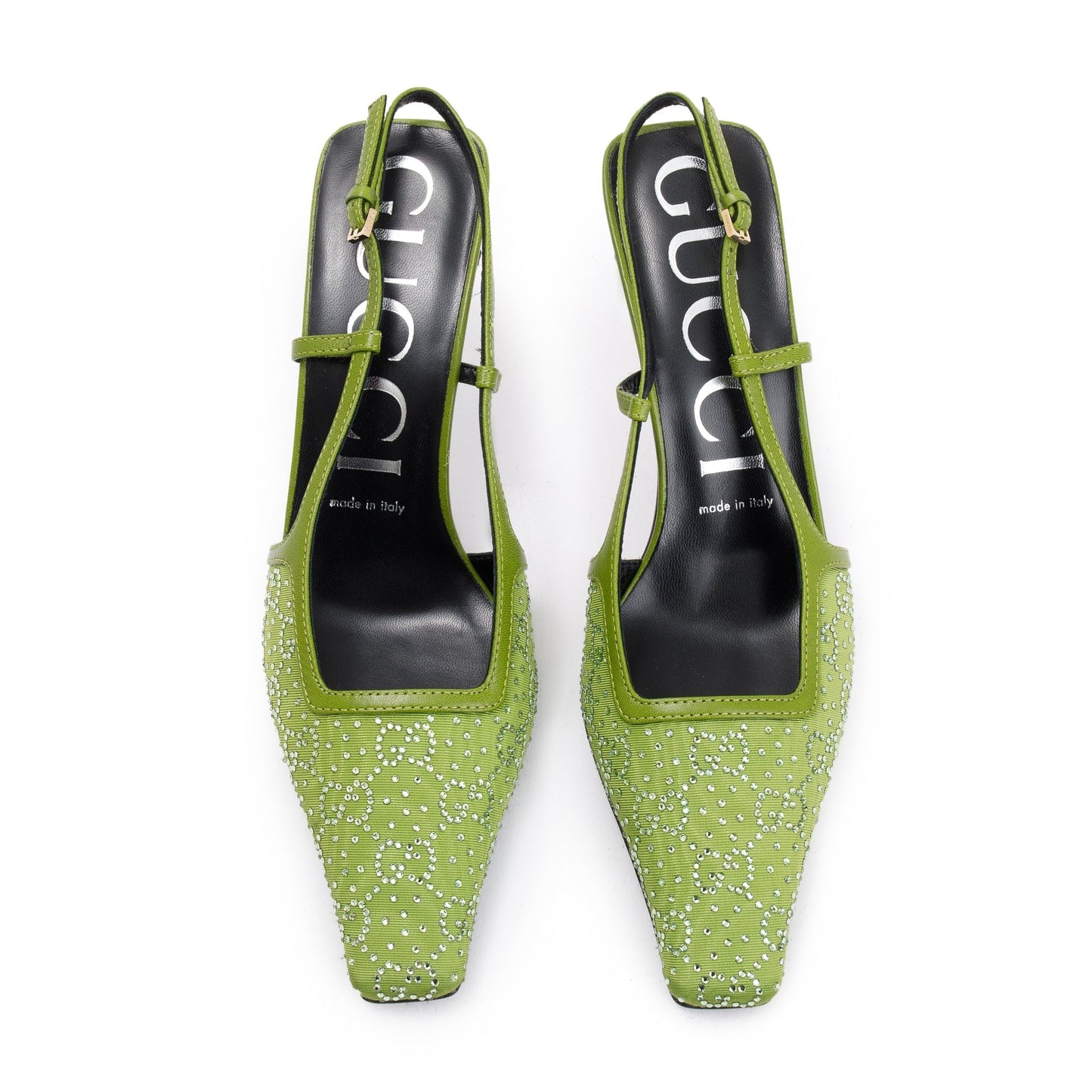 Gucci Green Green Leather Tom GG Crystal Slingback Pump, Size 38