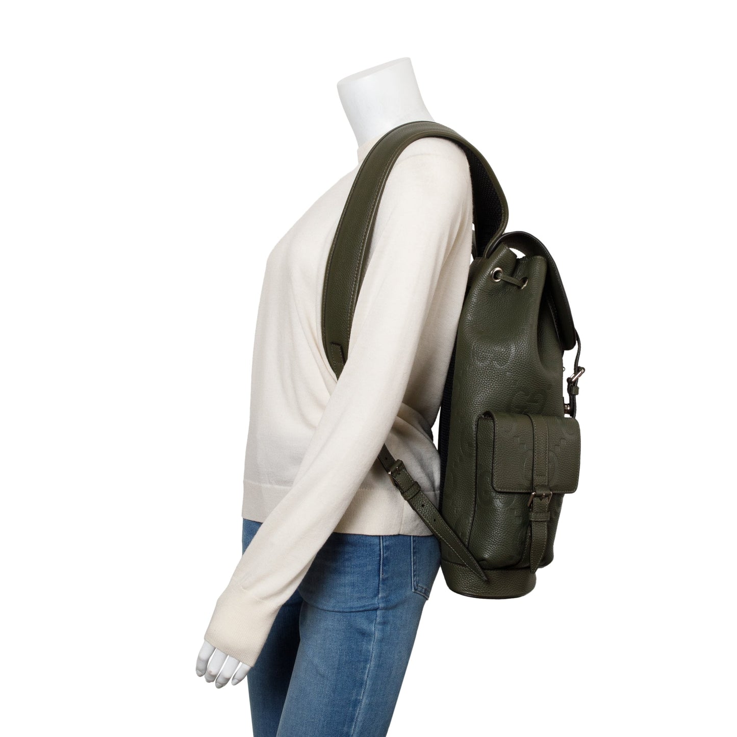Gucci Green Jumbo GG Calfskin Leather Backpack