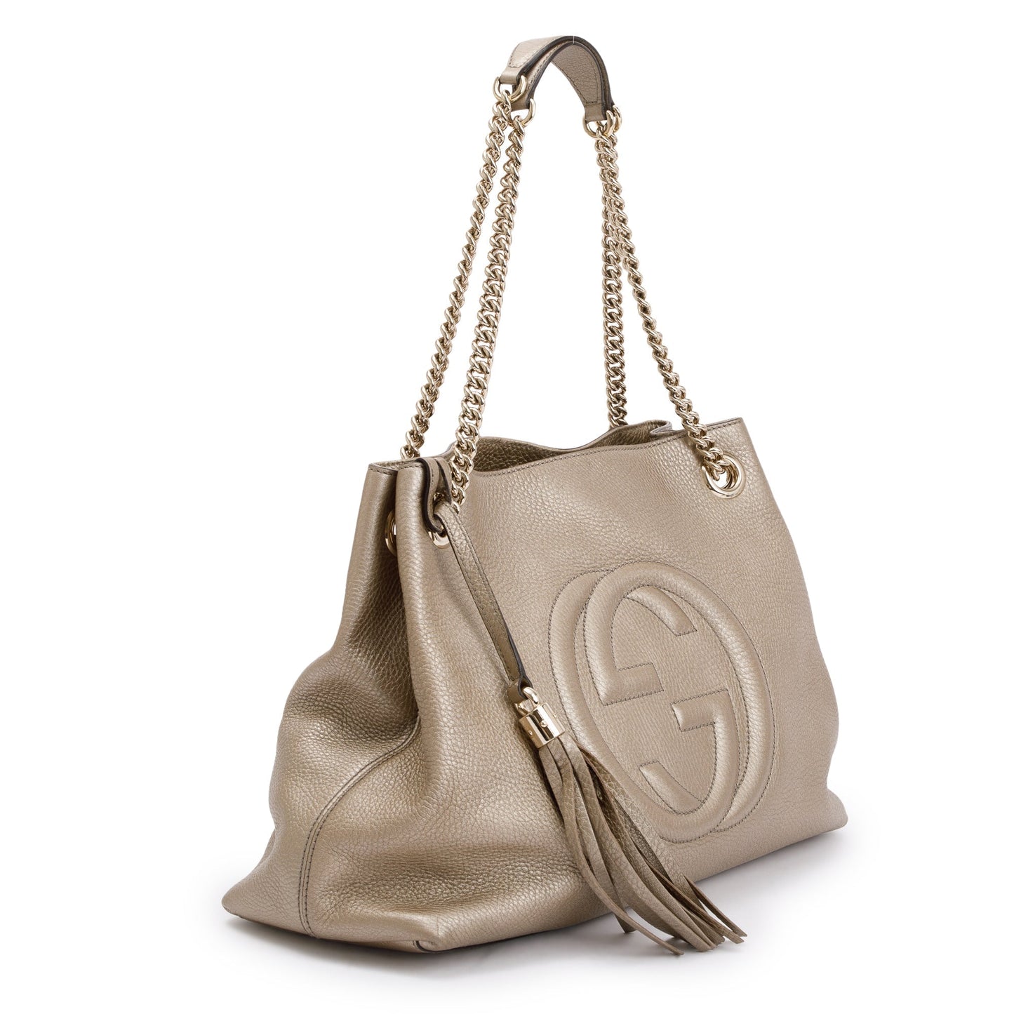 Gucci Metallic Gold Pebbled Calfksin Leather Medium Soho Chain Tote