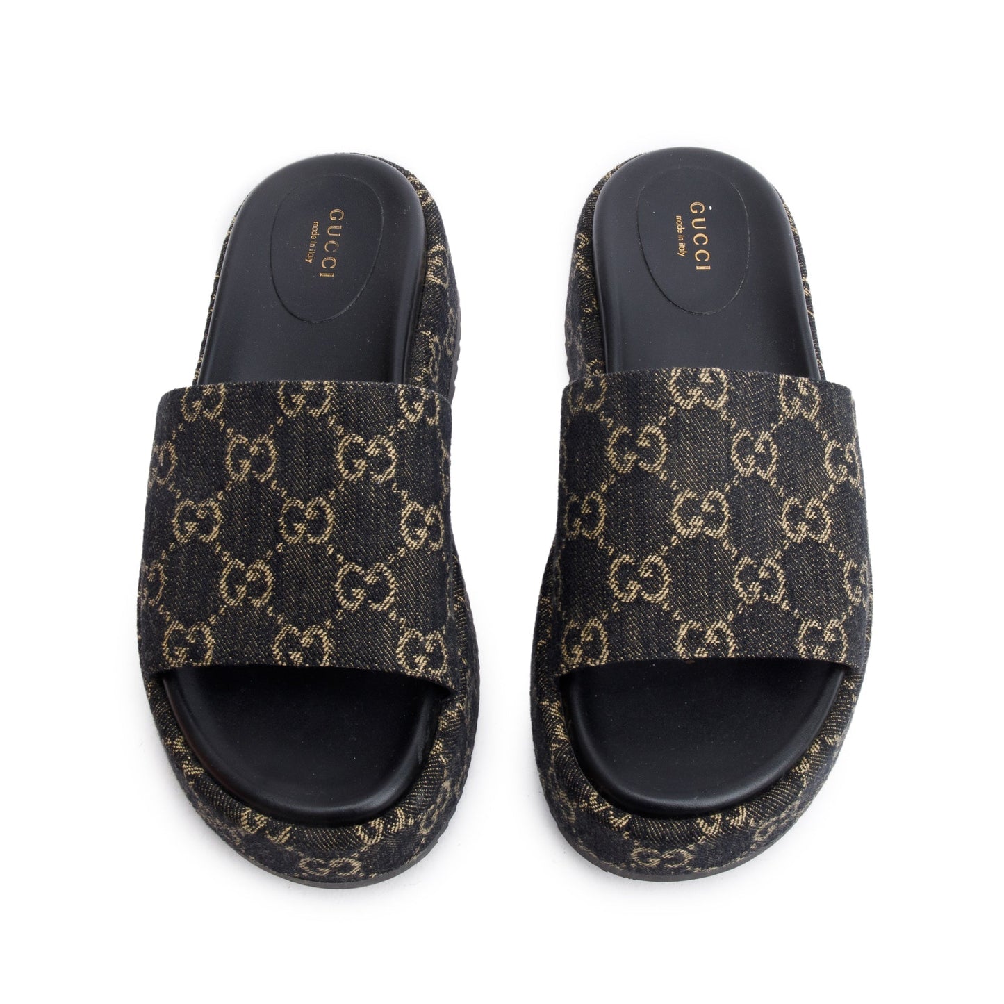 Gucci Navy GG Denim Patform Slide Sandal, Size 39.5