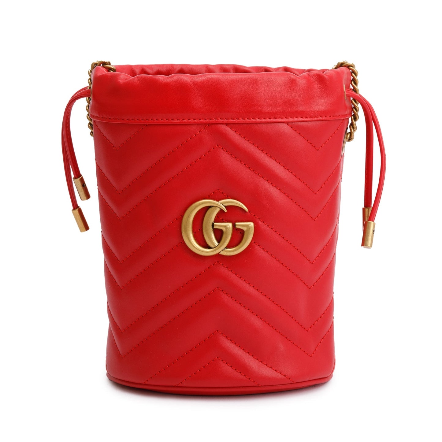 Gucci Red Calfskin Leather GG Marmont Mini Bucket Bag