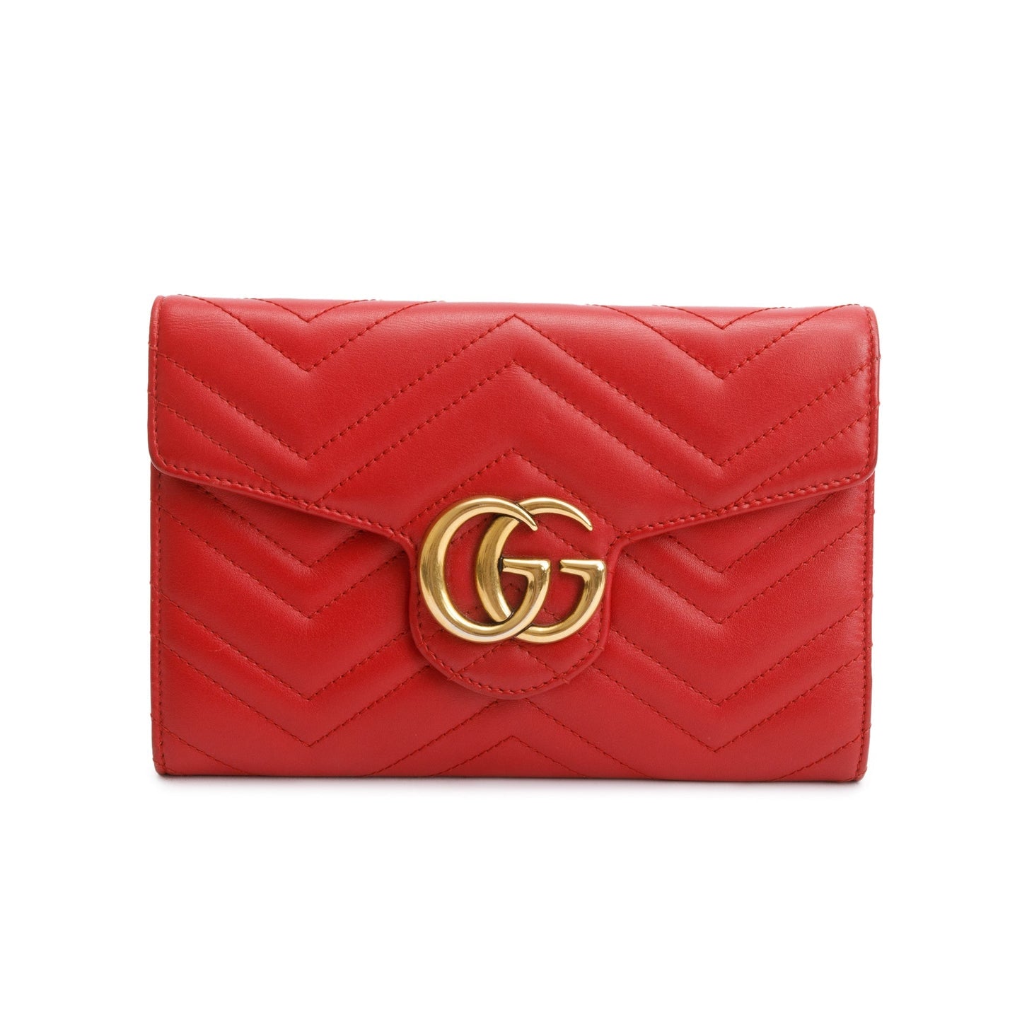 Gucci Red GG Marmont Mini Wallet on Chain