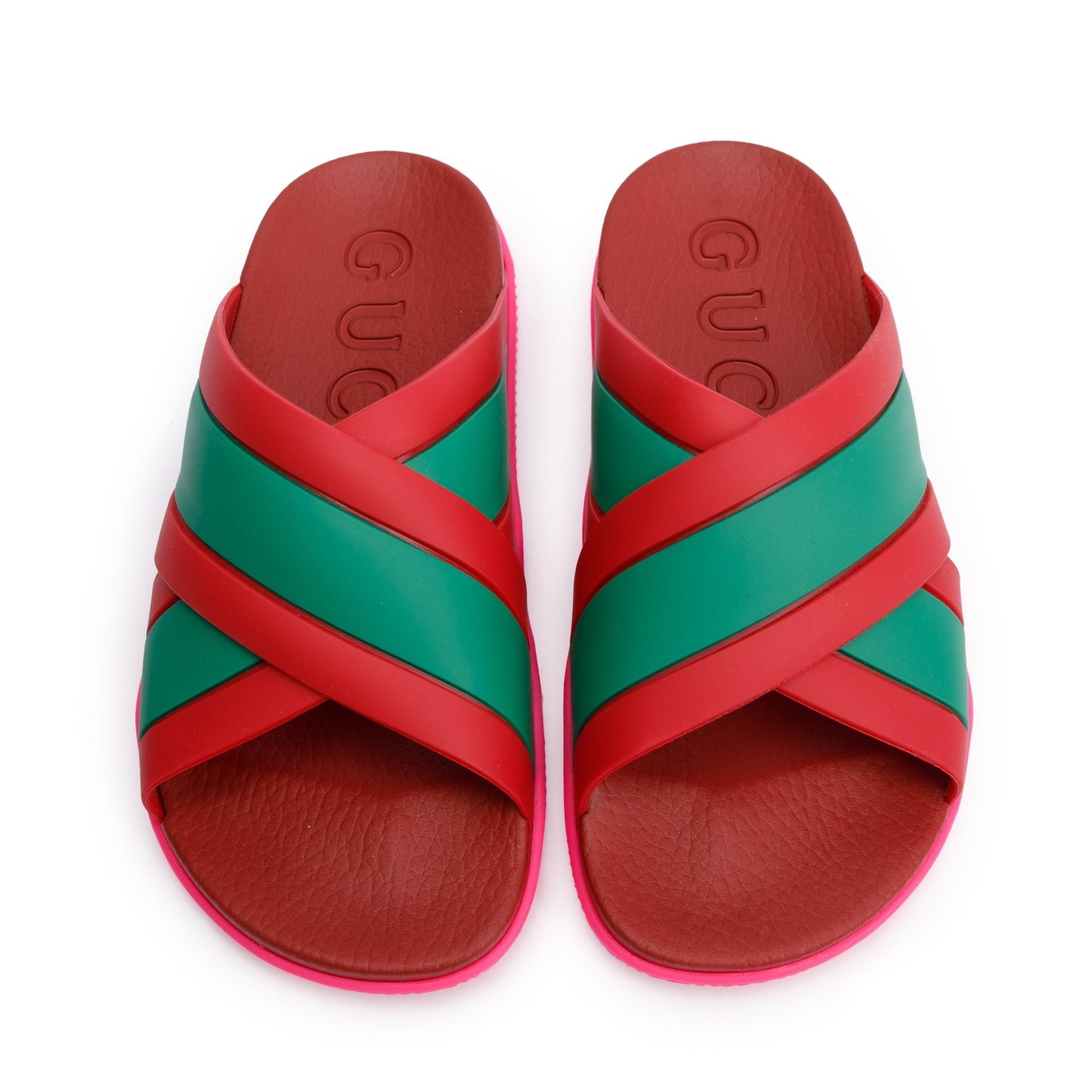 Gucci Red/Green Web Striped Rubber Slide Sandals, Size 37