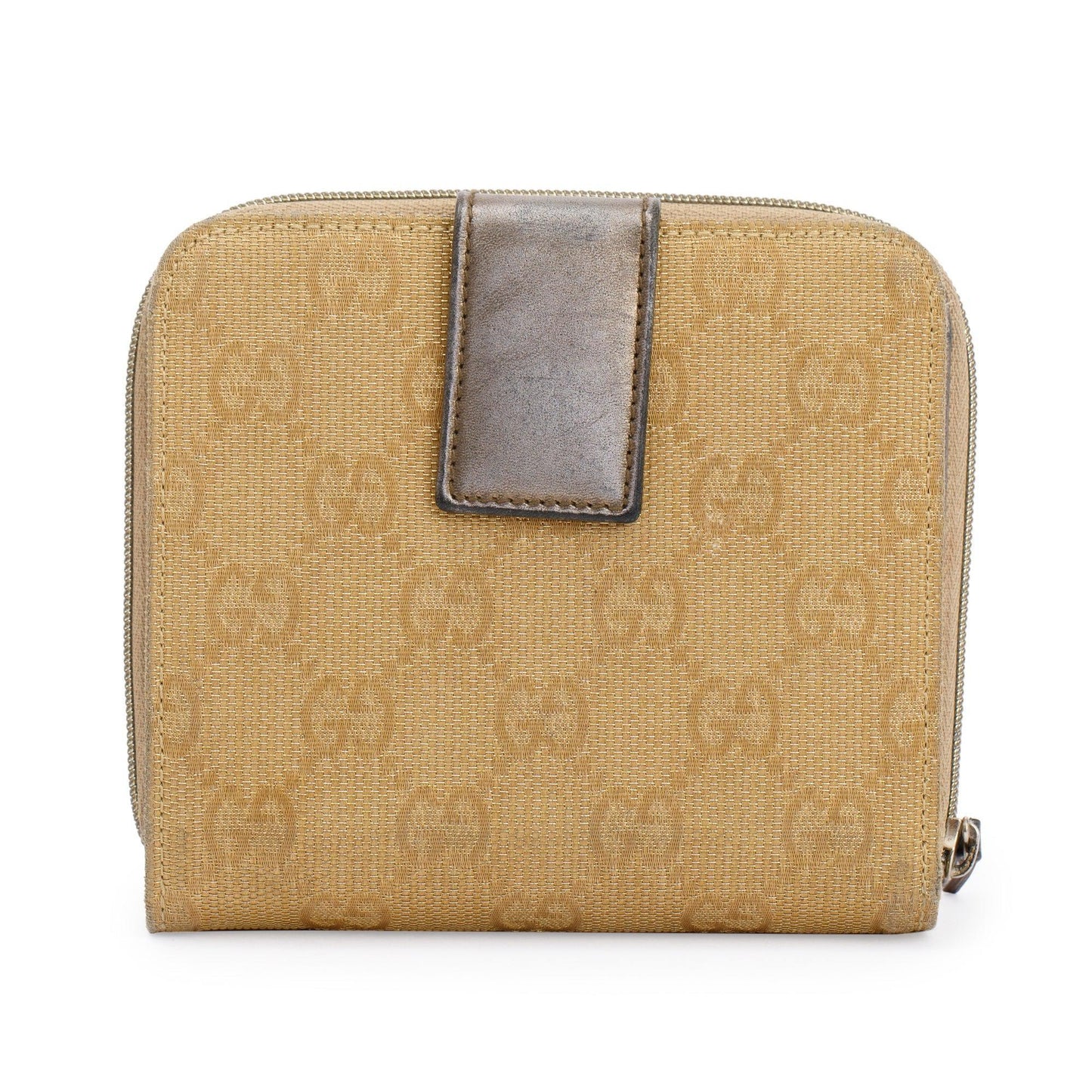 Gucci Vintage Gold GG Canvas Compact Zip Wallet