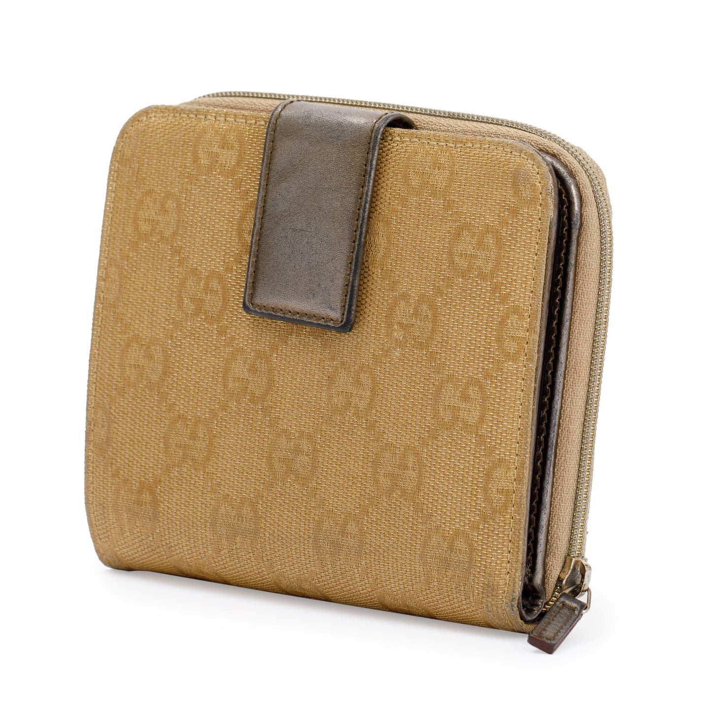 Gucci Vintage Gold GG Canvas Compact Zip Wallet