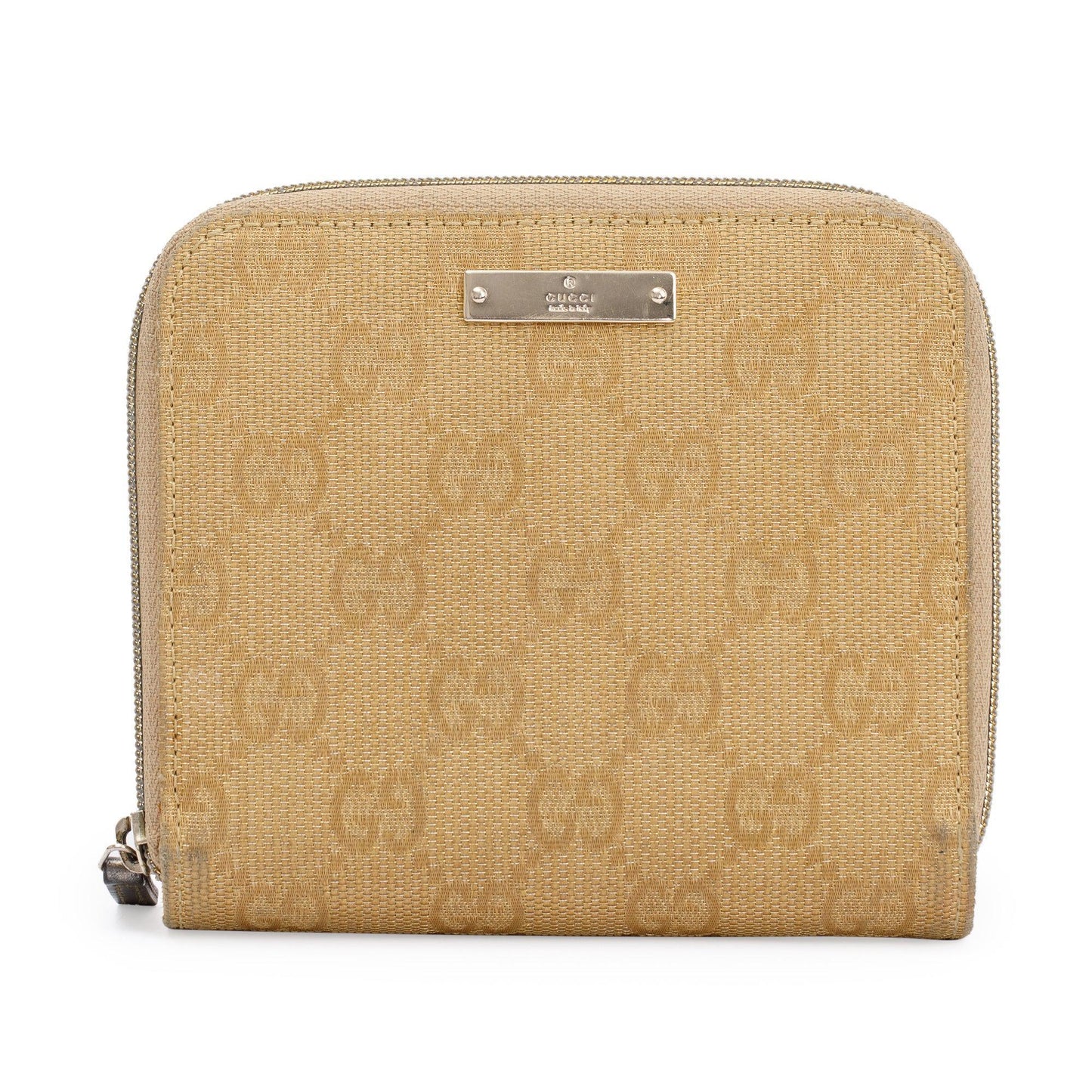Gucci Vintage Gold GG Canvas Compact Zip Wallet