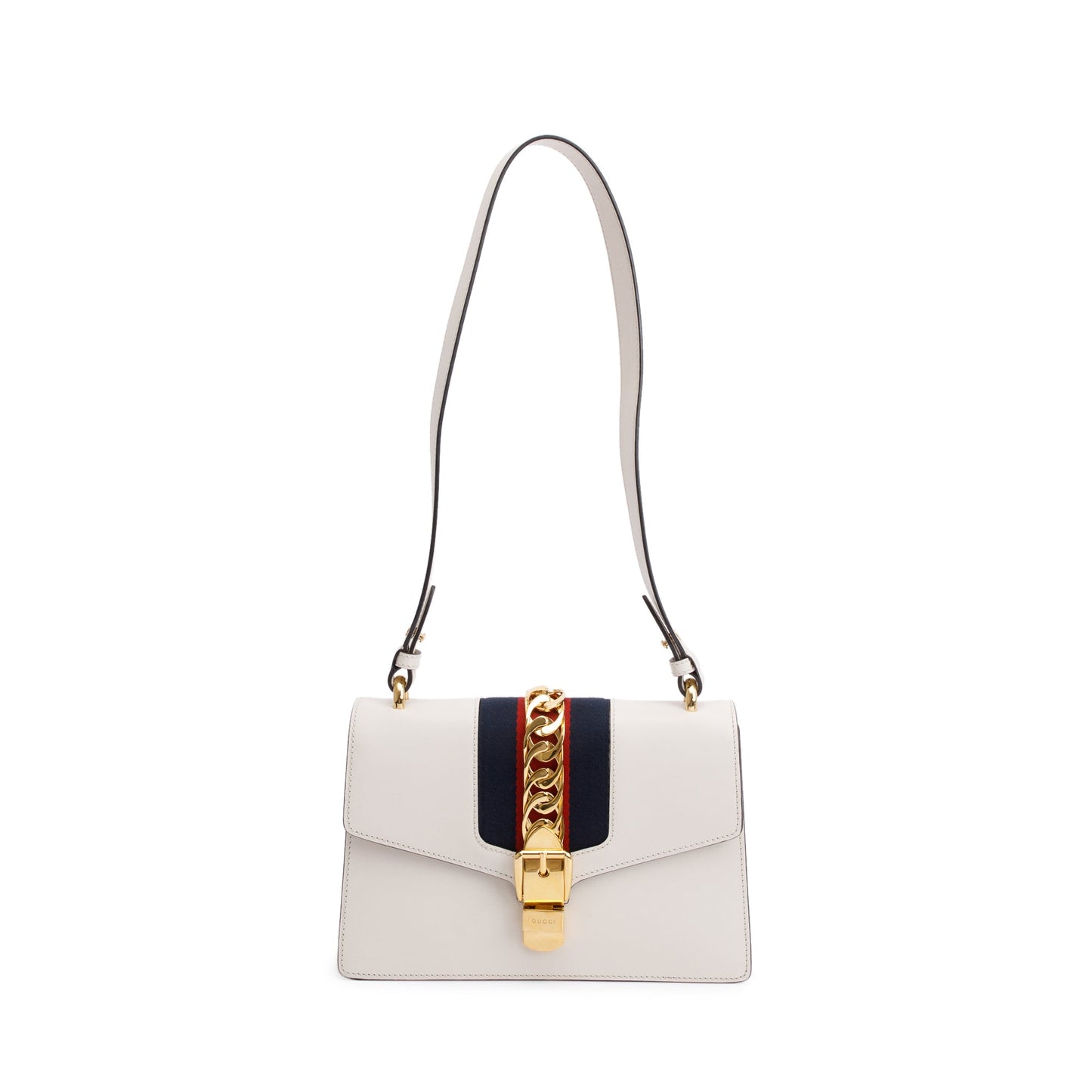 Gucci White Calfskin Leather Small Sylvie Handle Bag