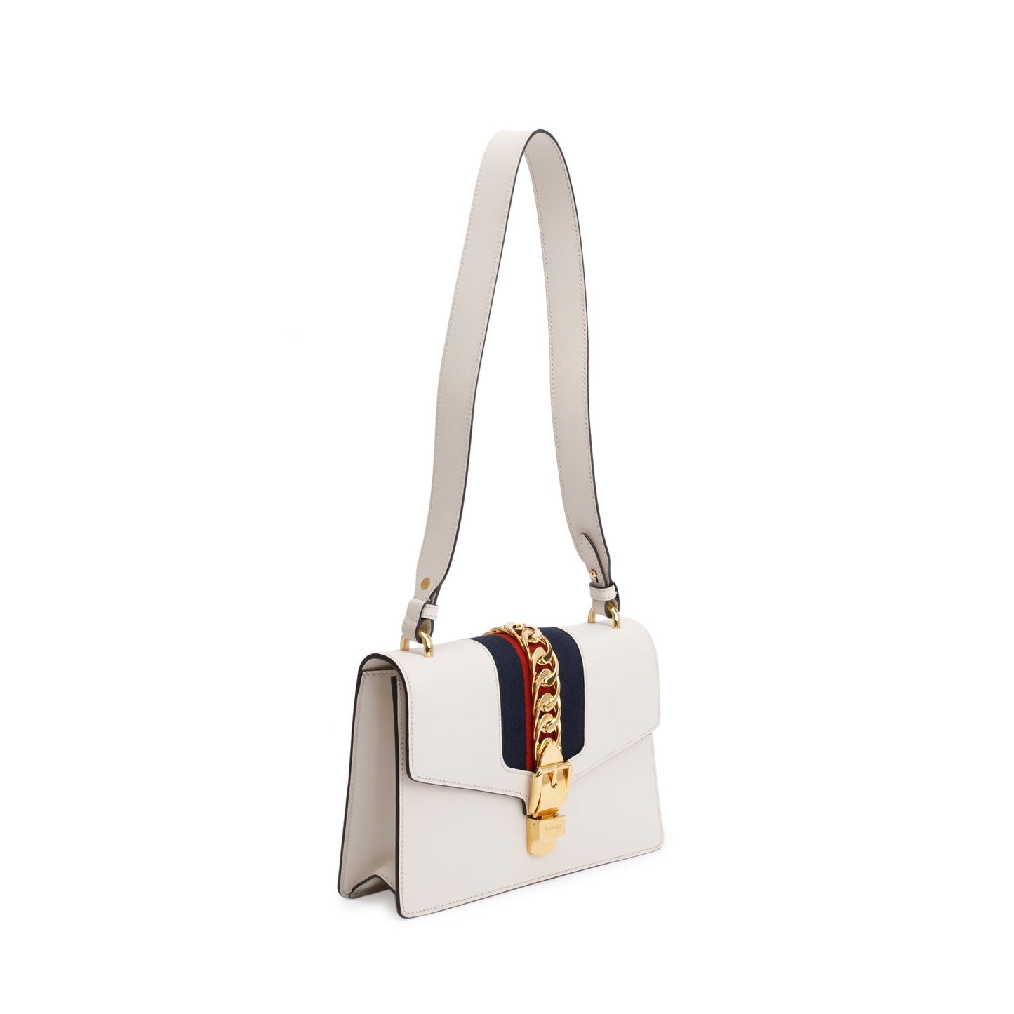 Gucci White Calfskin Leather Small Sylvie Handle Bag