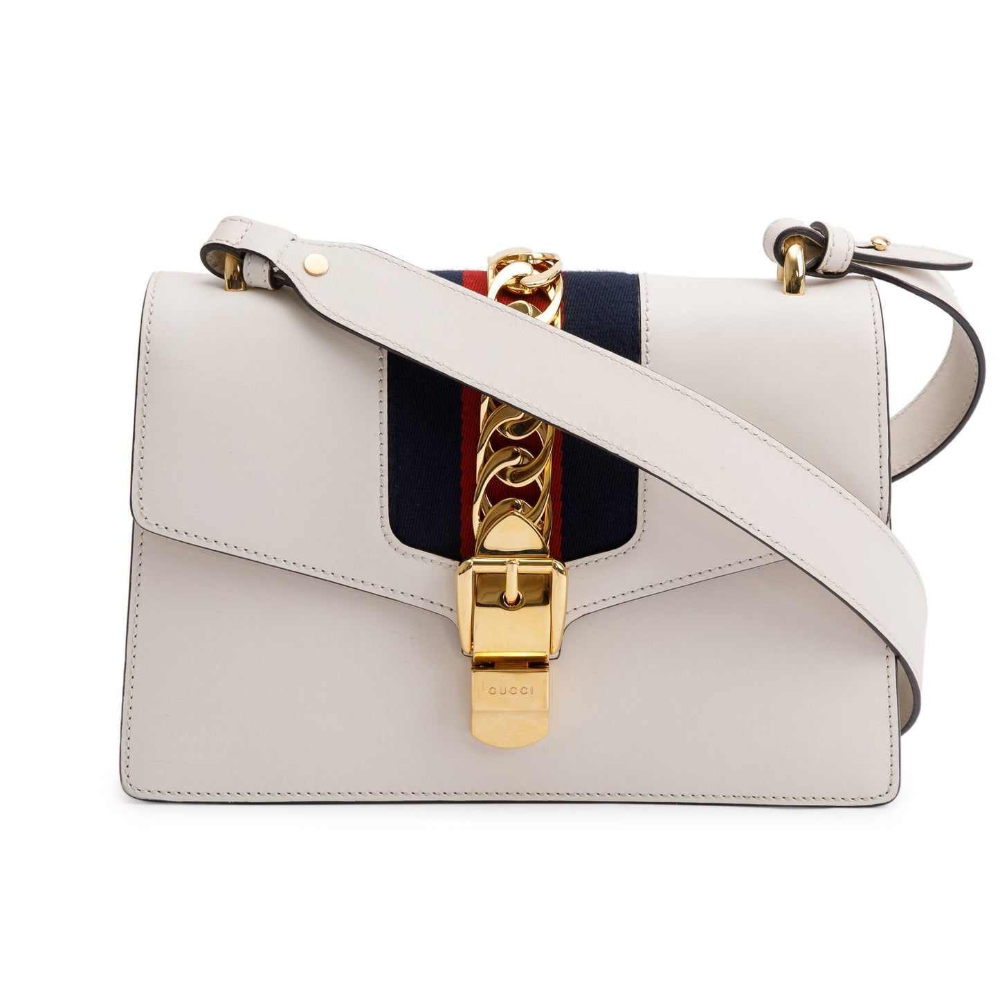 Gucci White Calfskin Leather Small Sylvie Handle Bag