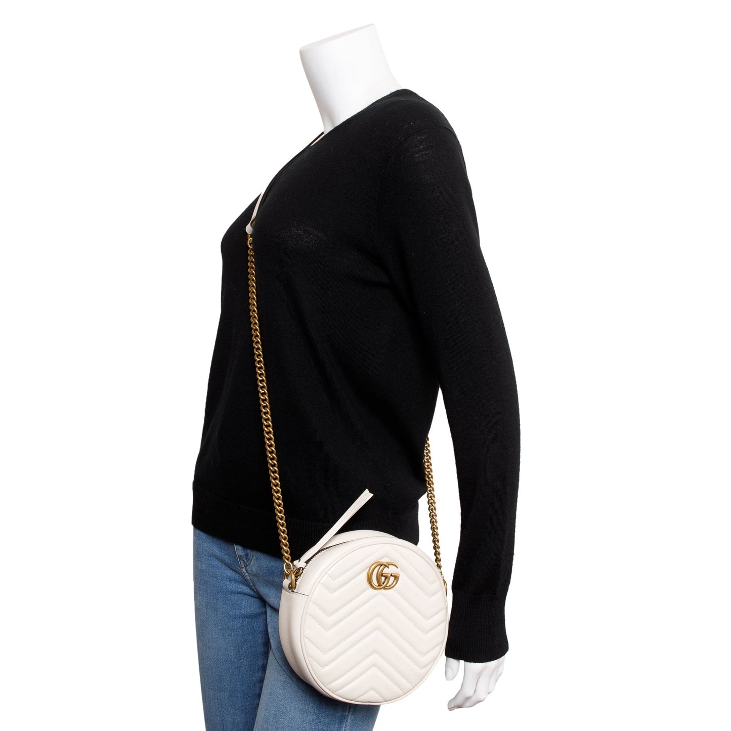 Gucci White GG Marmont Matelasse  Leather Mini Round Shoulder Bag