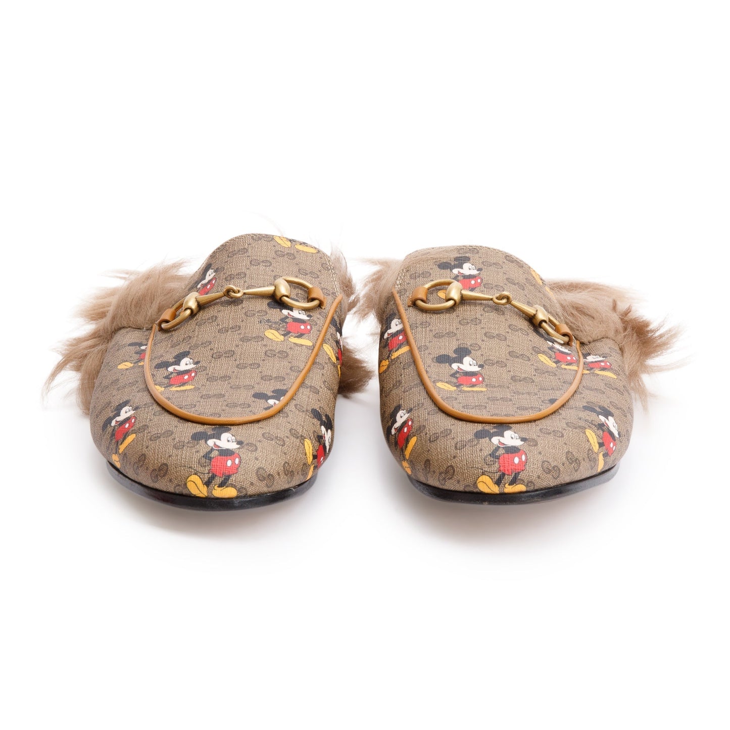 Gucci x Disney Mickey Mouse Princetown Micro GG Canvas Horsebit Mules, Size 38