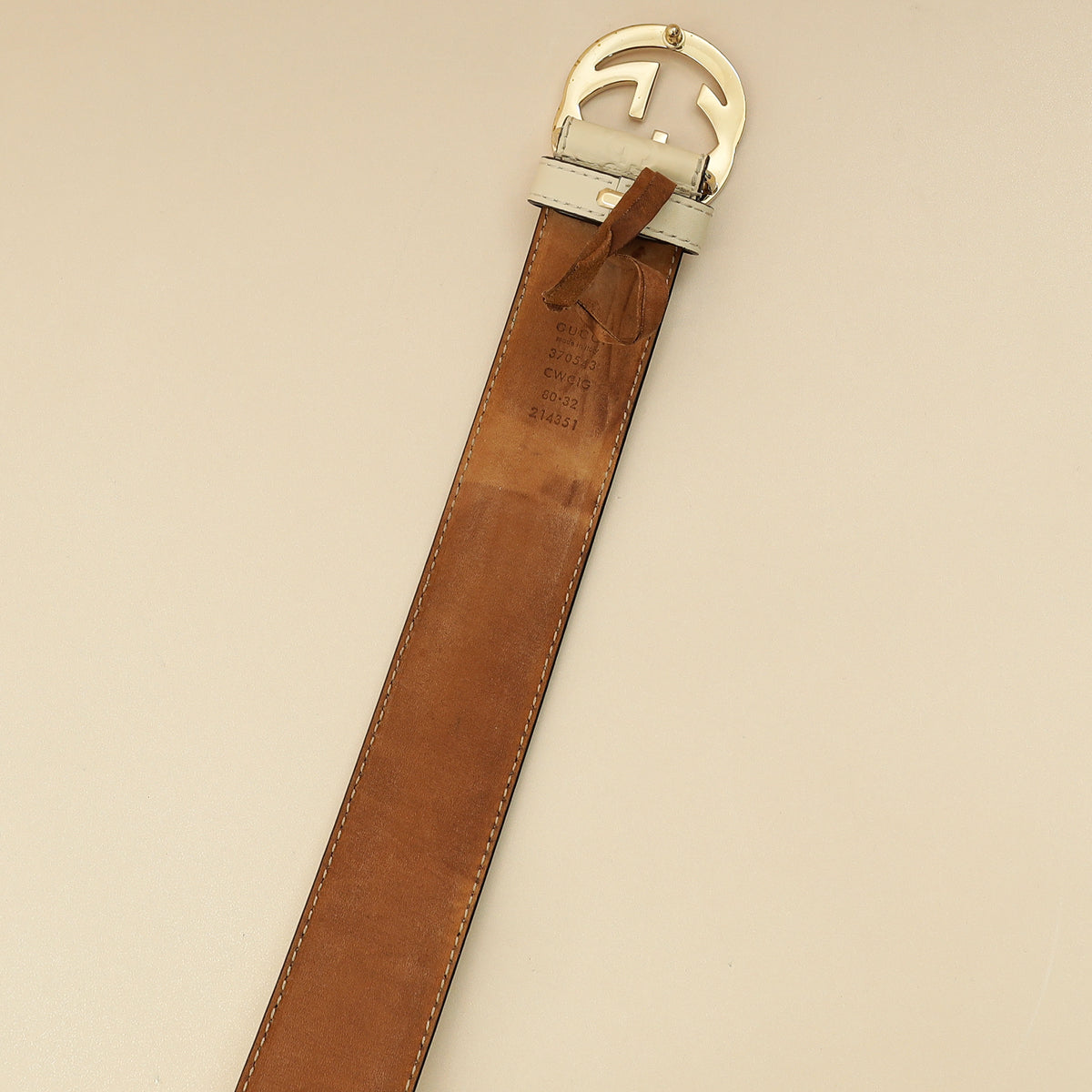 Gucci Cream Interlocking G Guccissima Belt 32