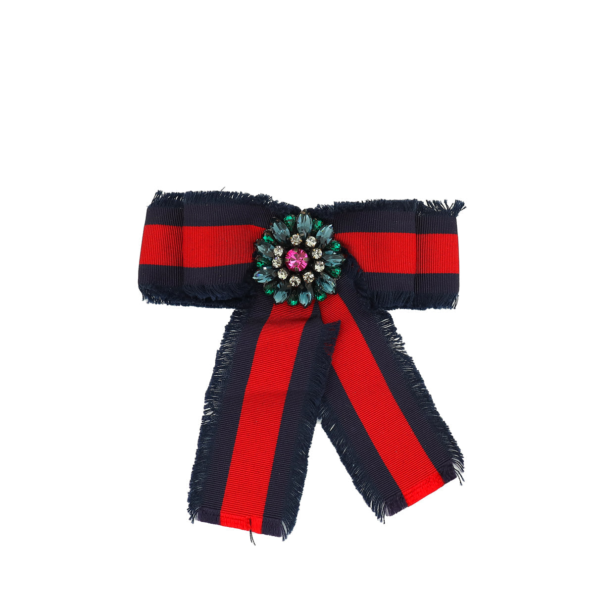 Gucci Bicolor Grosgrain Web Crystal Bow Brooch