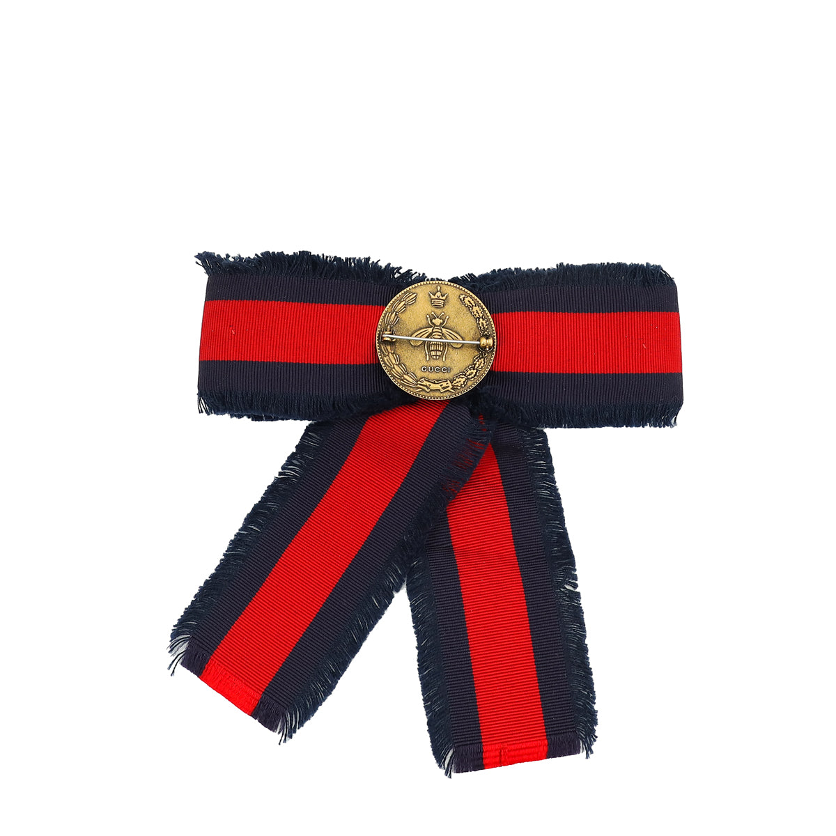 Gucci Bicolor Grosgrain Web Crystal Bow Brooch