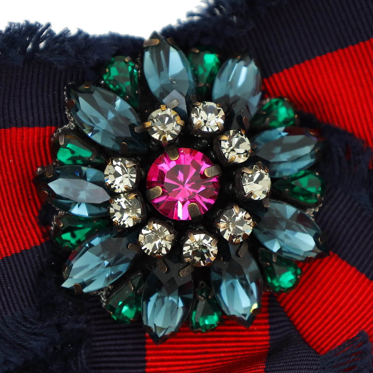 Gucci Bicolor Grosgrain Web Crystal Bow Brooch