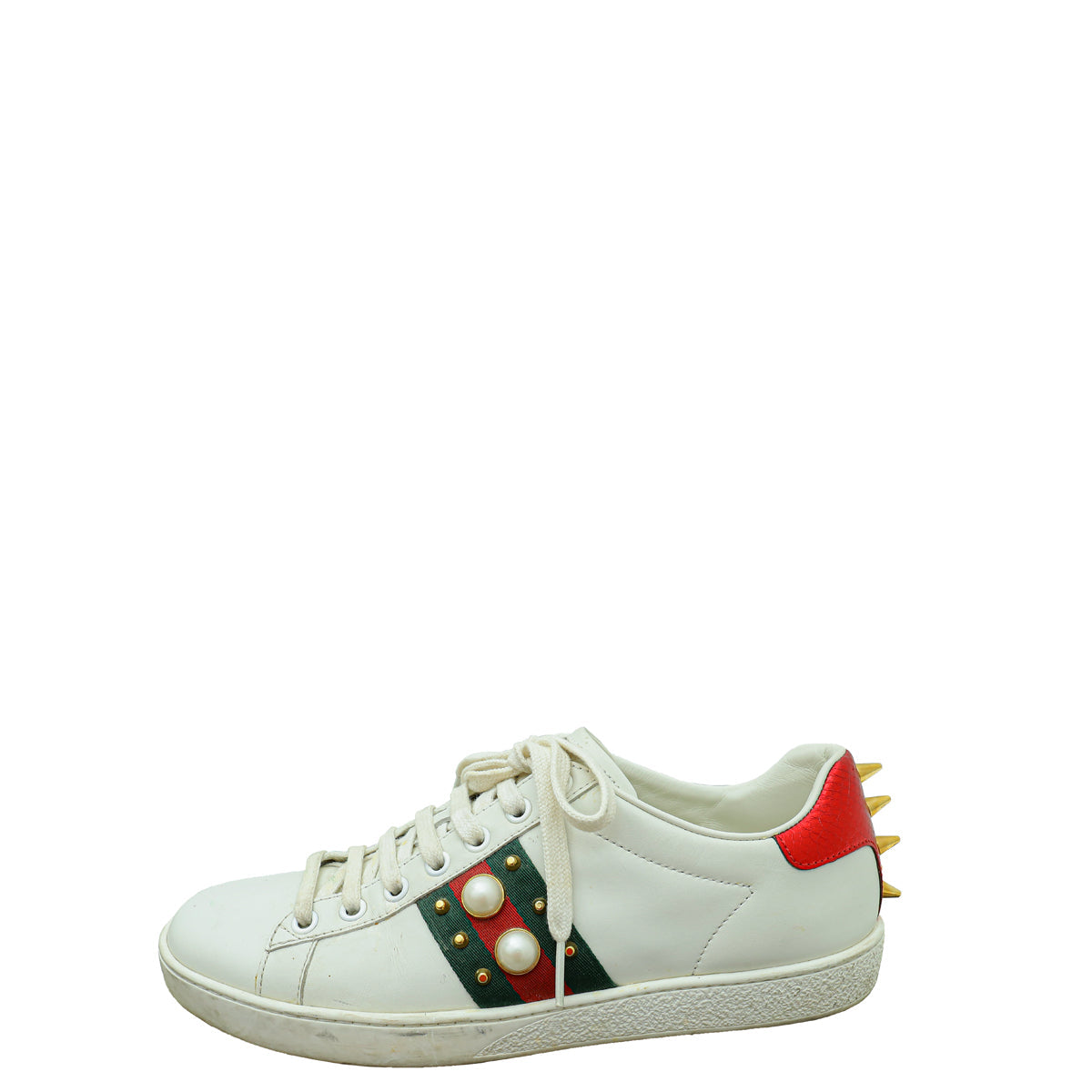 Gucci White Ace Studded Pearl Sneaker 37