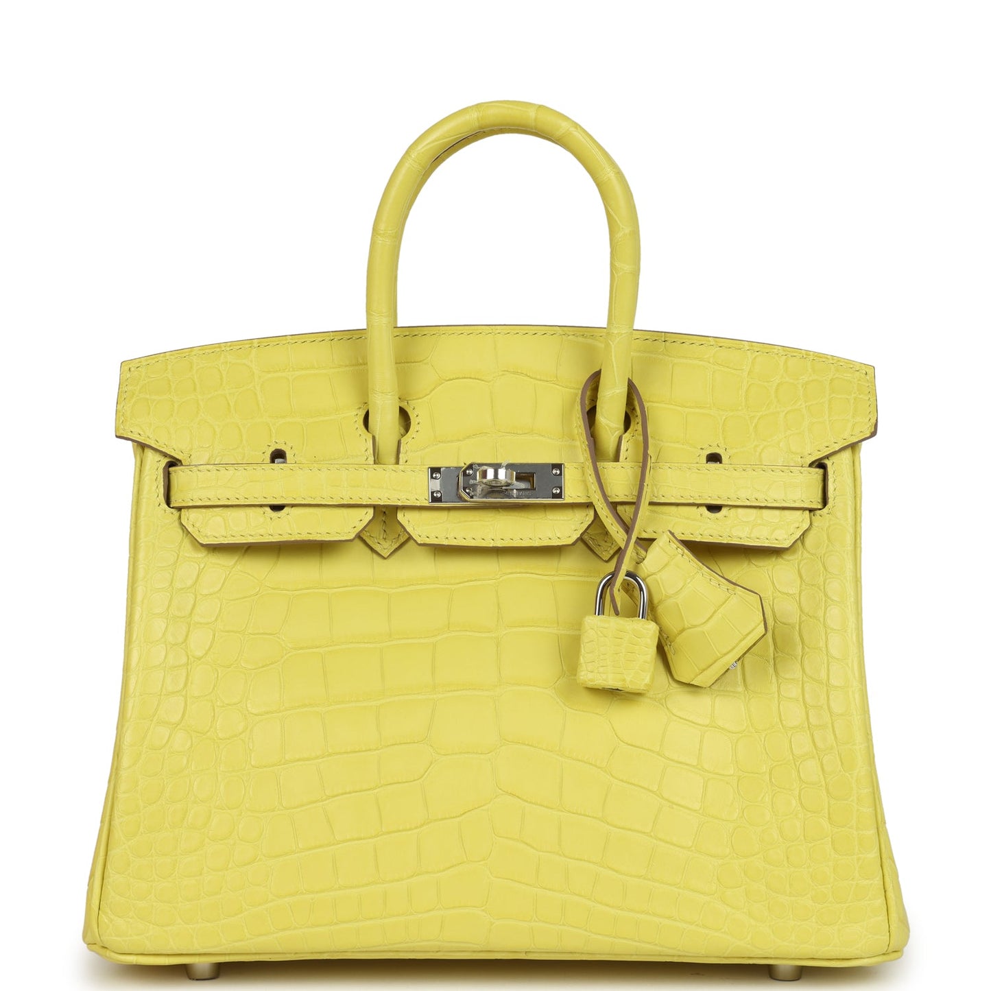 Pre-owned Hermes Birkin 25 Lime Matte Alligator Palladium Hardware