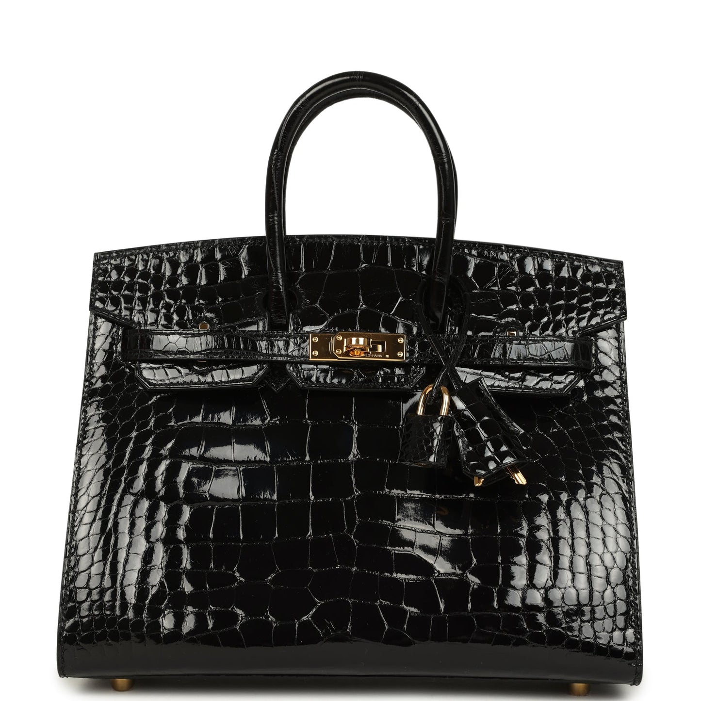 Pre-owned Hermes Birkin Sellier 25 Black Shiny Alligator Gold Hardware