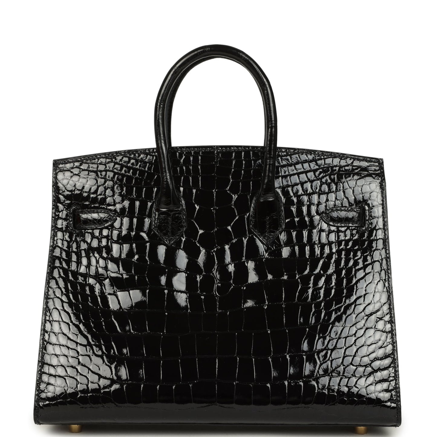 Pre-owned Hermes Birkin Sellier 25 Black Shiny Alligator Gold Hardware
