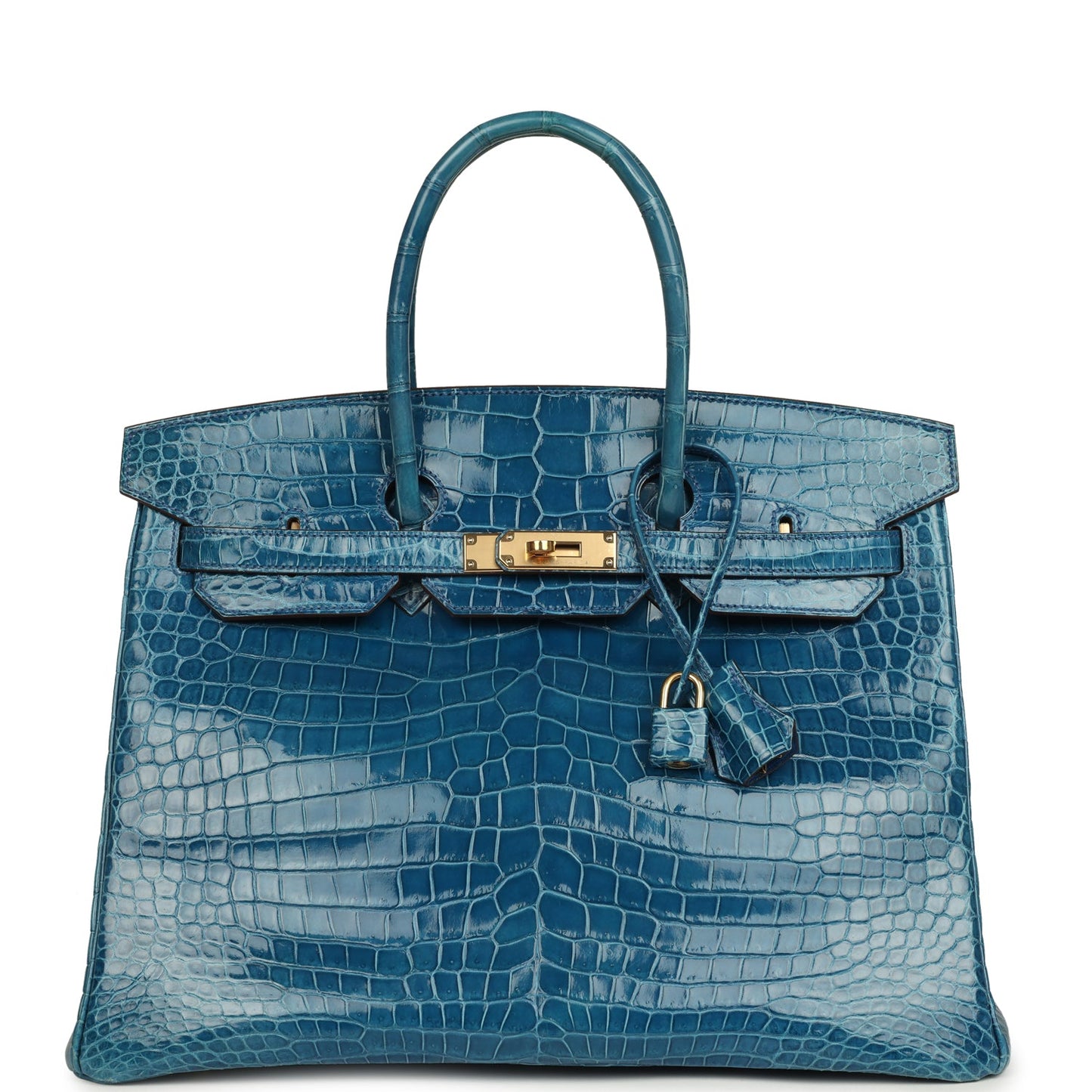 Pre-owned Hermes Birkin 35 Mykonos Shiny Porosus Crocodile Gold Hardware