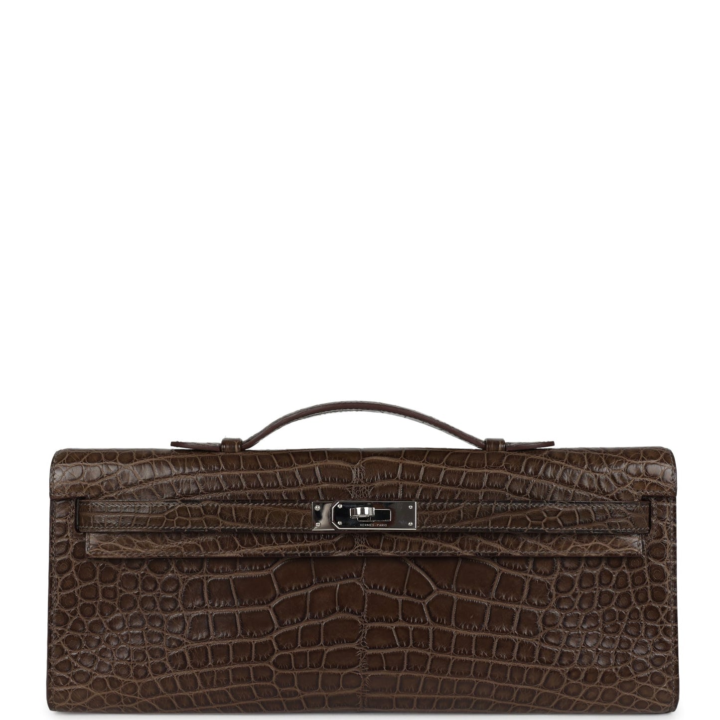 Pre-owned Hermes Kelly Cut Gris Elephant Matte Alligator Palladium Hardware