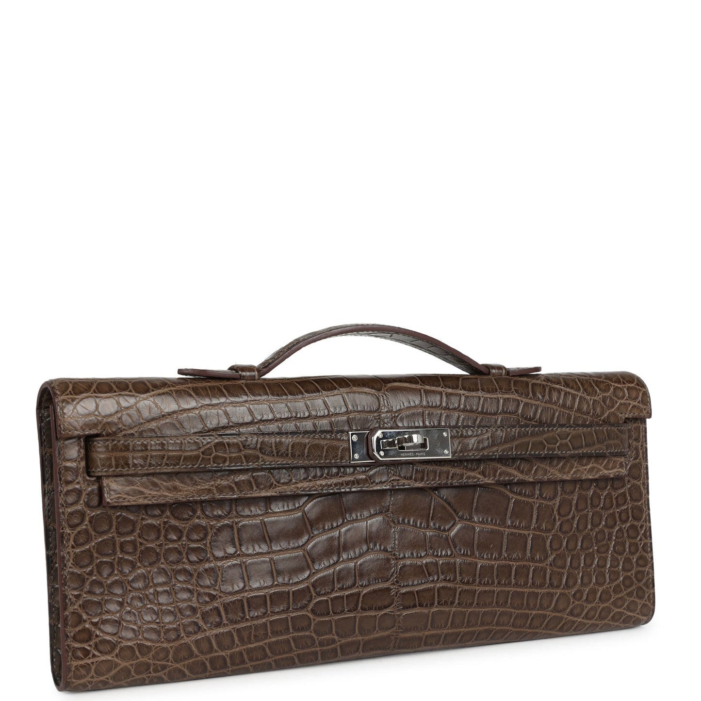 Pre-owned Hermes Kelly Cut Gris Elephant Matte Alligator Palladium Hardware