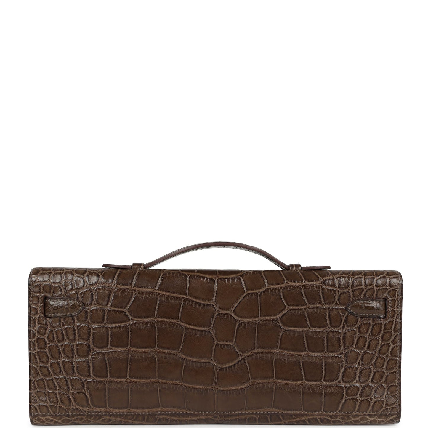 Pre-owned Hermes Kelly Cut Gris Elephant Matte Alligator Palladium Hardware