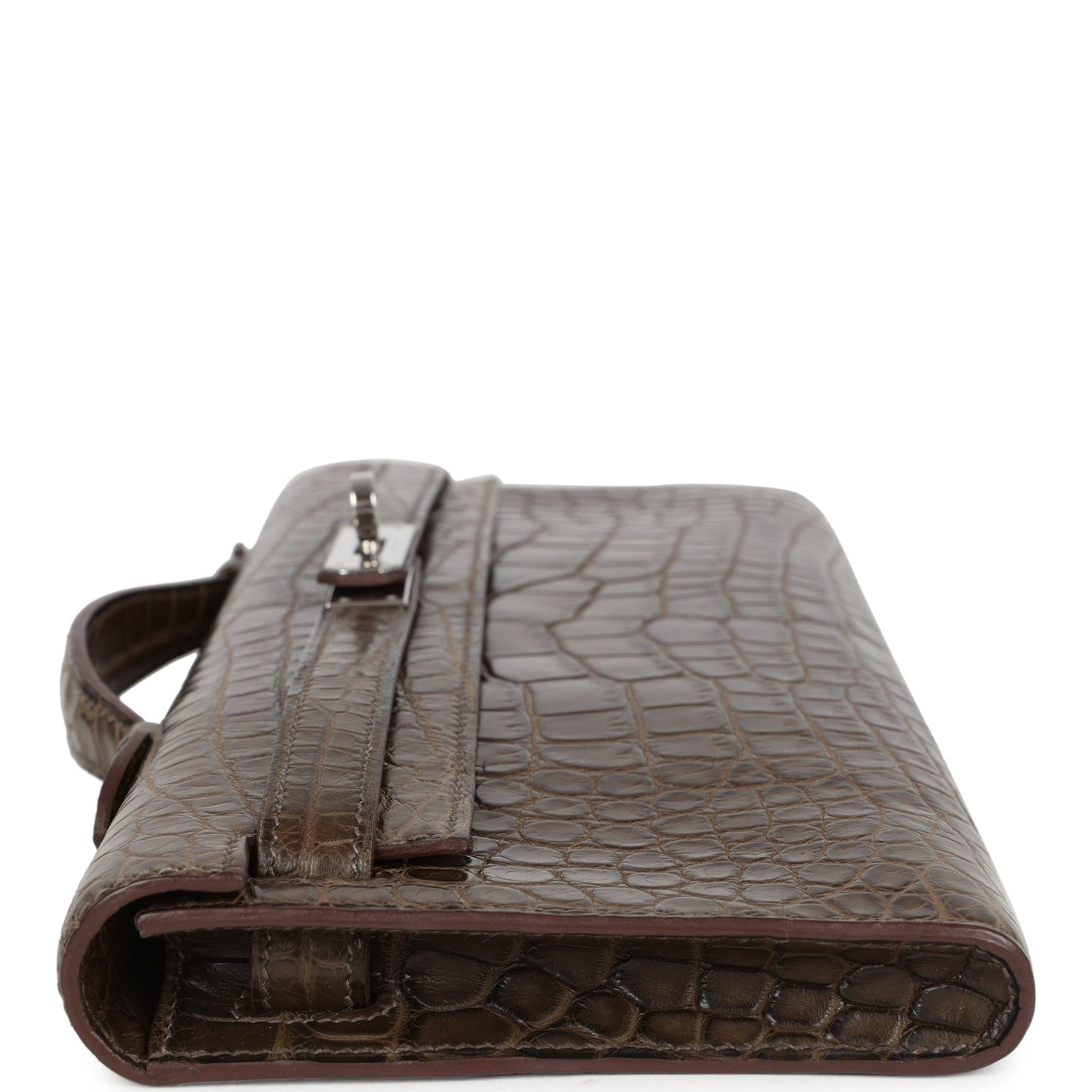 Pre-owned Hermes Kelly Cut Gris Elephant Matte Alligator Palladium Hardware