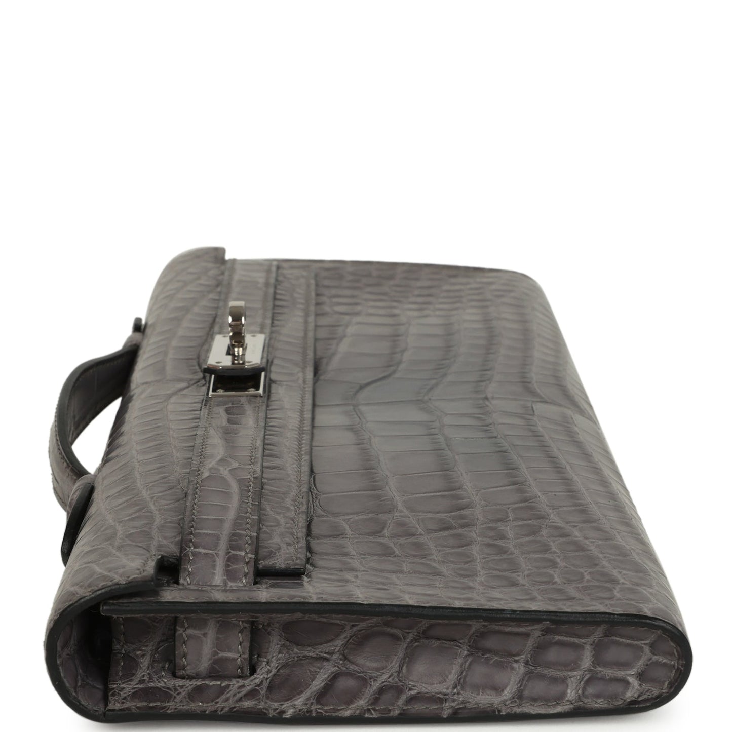 Pre-owned Hermes Kelly Cut Gris Paris Matte Alligator Palladium Hardware