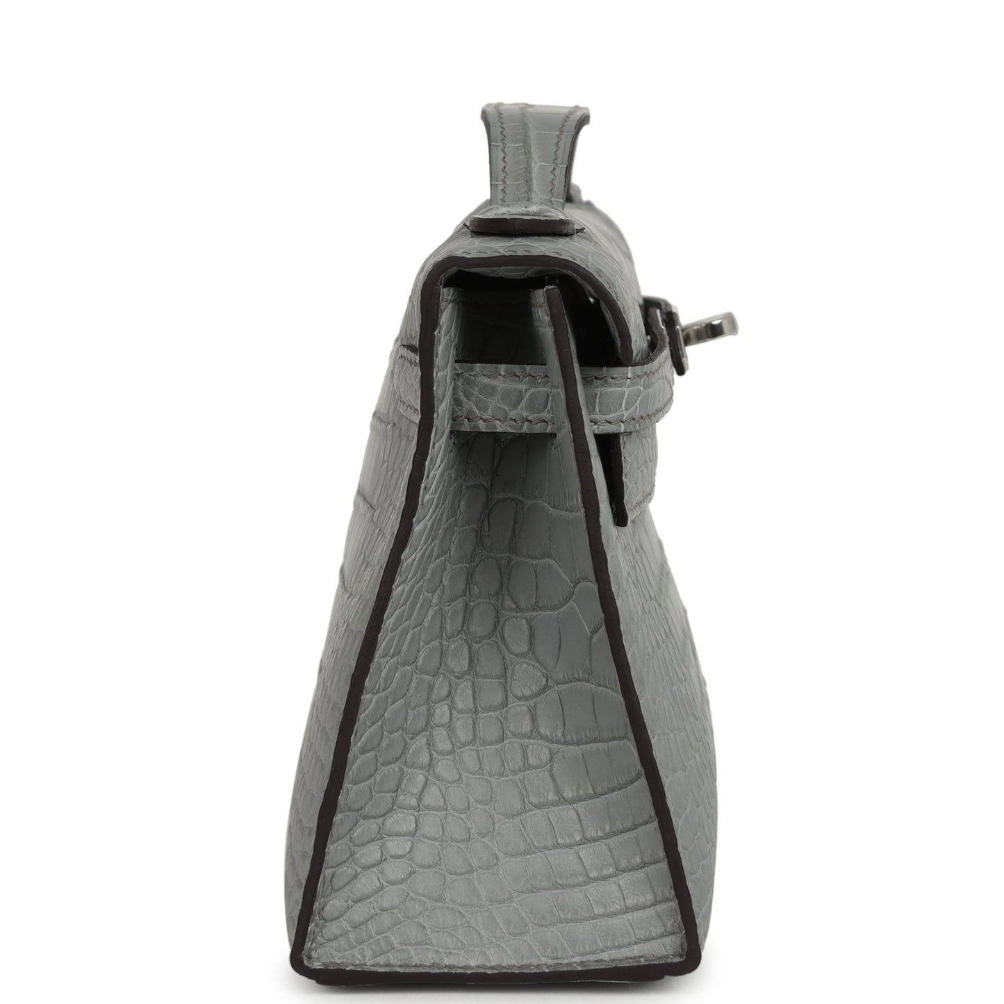 Hermes Kelly Pochette Gris Ciment Matte Alligator Palladium Hardware